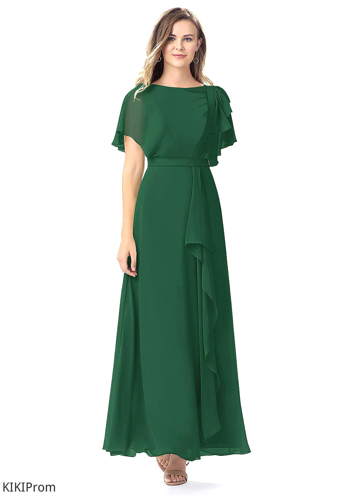 Emery Sleeveless Natural Waist A-Line/Princess Floor Length Spaghetti Staps Bridesmaid Dresses