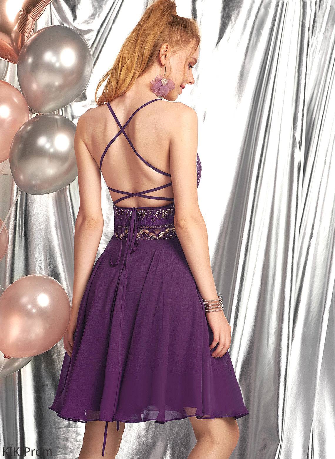 With Rachael Short/Mini Chiffon Homecoming Dresses Neckline Lace A-Line Dress Square Homecoming