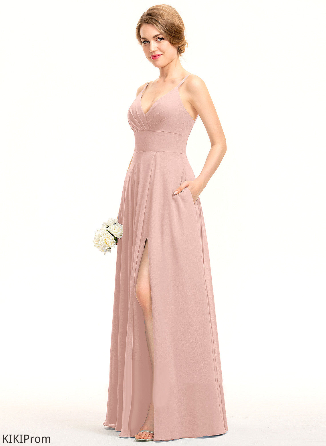 A-Line Prom Dresses Floor-Length With Pleated V-neck Laila Chiffon