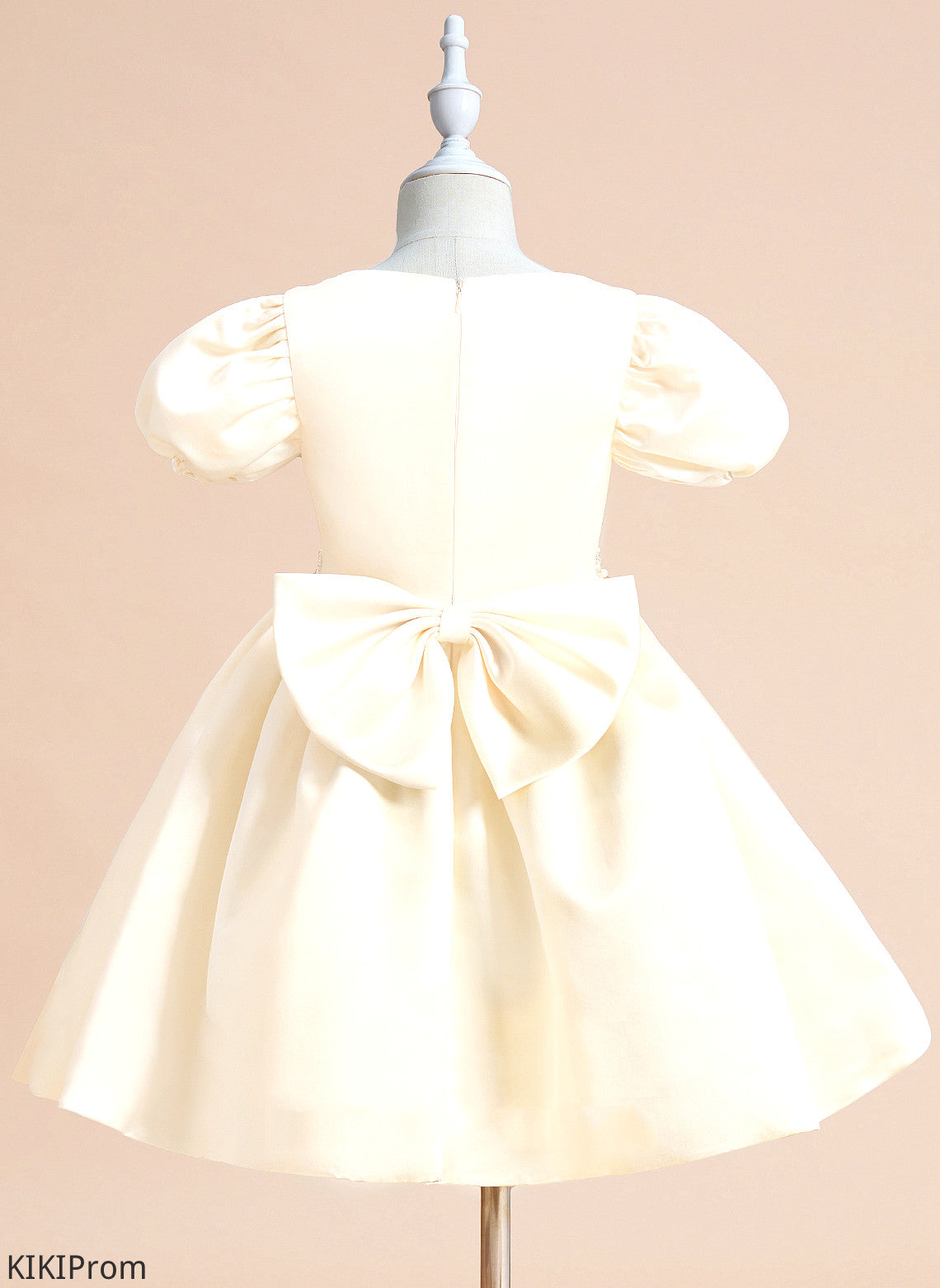 Satin Ball-Gown/Princess - With Sleeves Knee-length V-neck Short Flower Girl Dresses Marina Dress Girl Beading/Bow(s) Flower