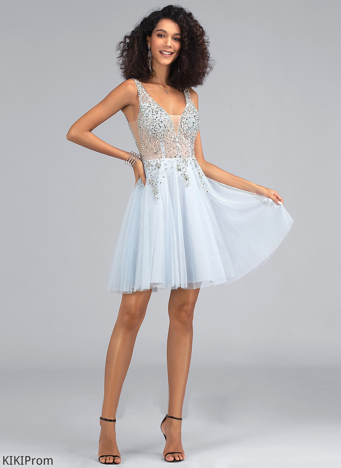 Beading With Short/Mini Amirah Dress A-Line Sequins V-neck Homecoming Dresses Homecoming Tulle