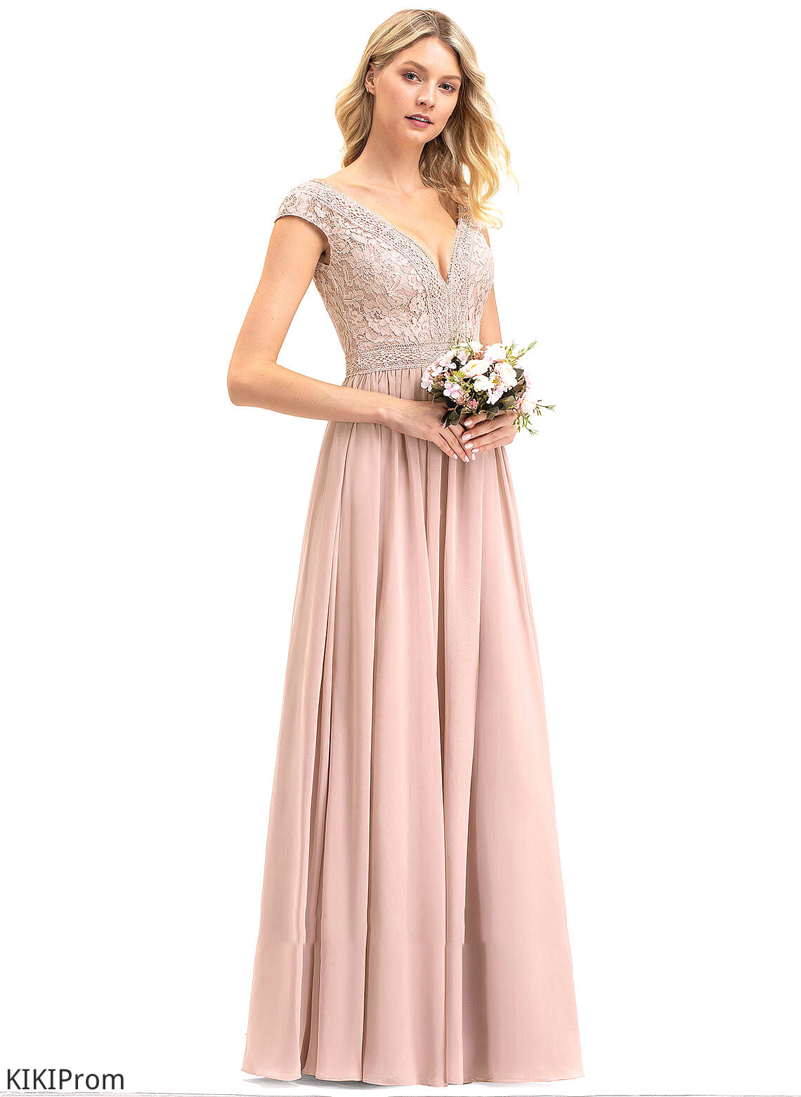 Silhouette A-Line Length Straps Floor-Length Lace Neckline Fabric V-neck Dana Bridesmaid Dresses