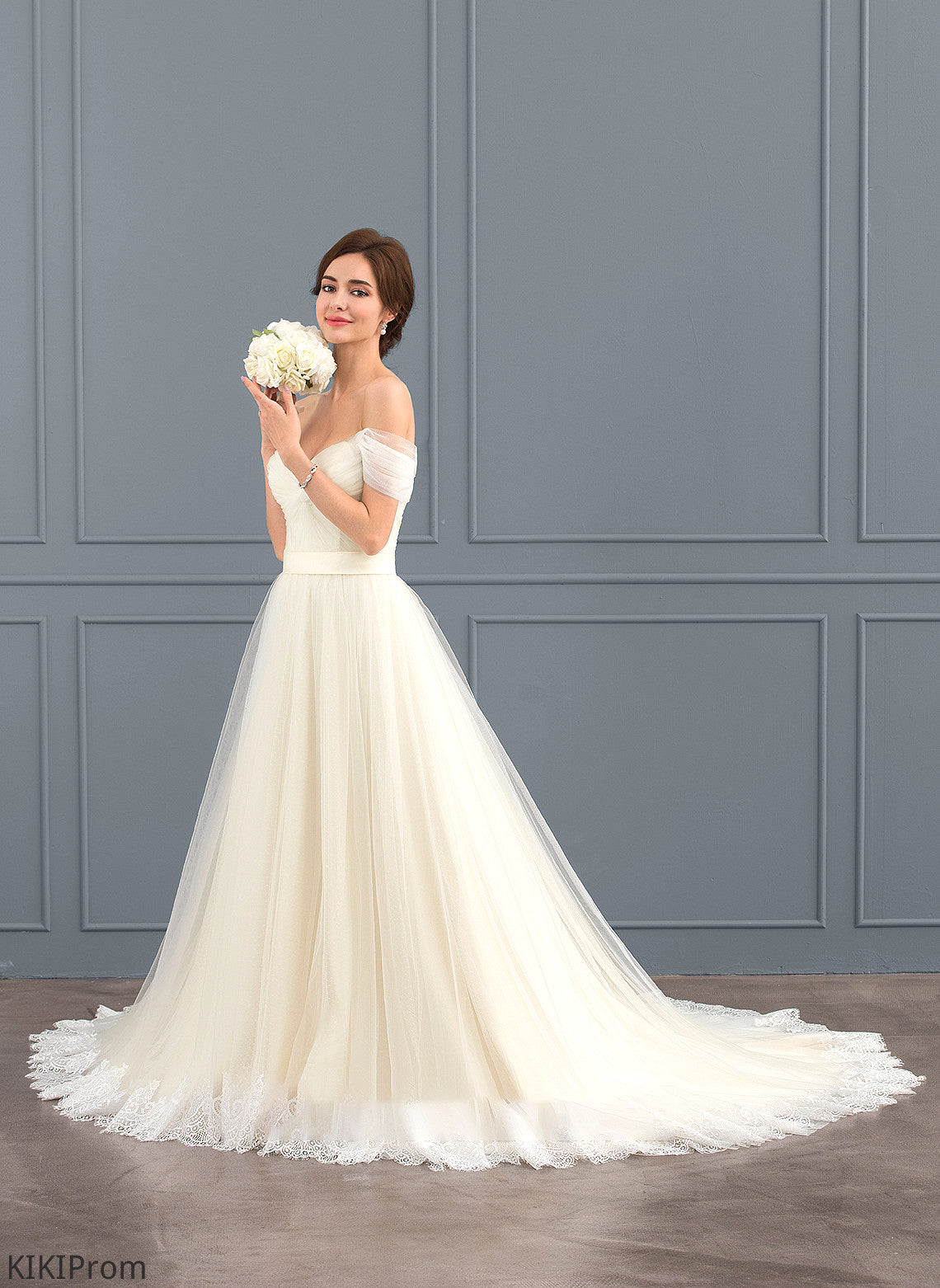 Court Ruffle Dress Off-the-Shoulder Train With Wedding Dresses Amirah Lace Tulle Wedding Ball-Gown/Princess