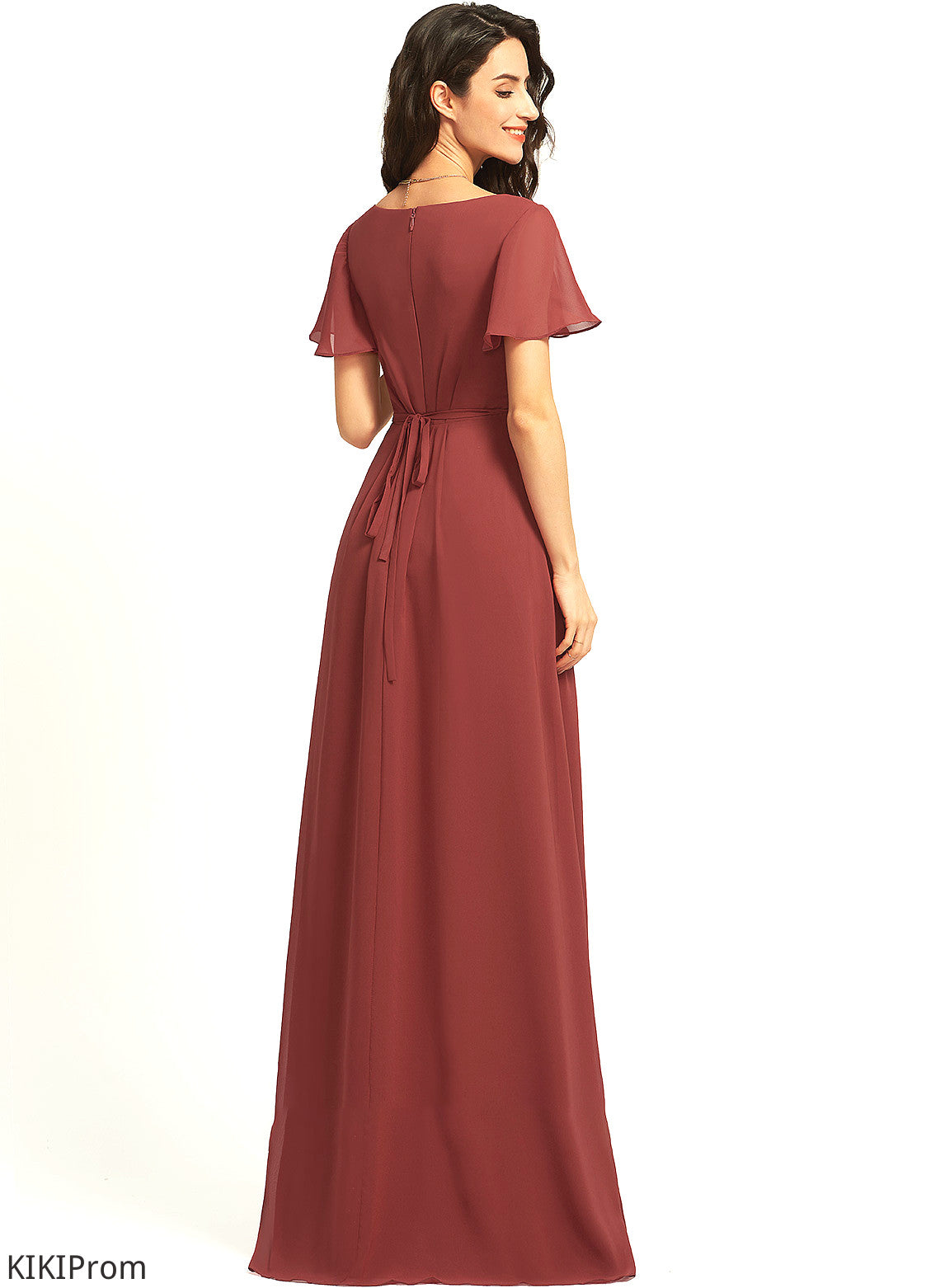 Neckline SplitFront Floor-Length Length Silhouette Embellishment V-neck A-Line Fabric Crystal Bridesmaid Dresses