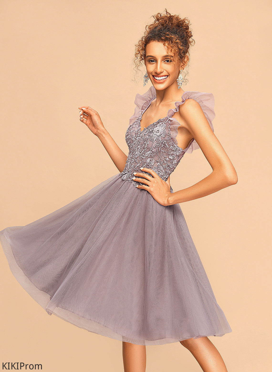 Dress Alison Homecoming With Homecoming Dresses Tulle Cascading Lace V-neck Ruffles A-Line Knee-Length