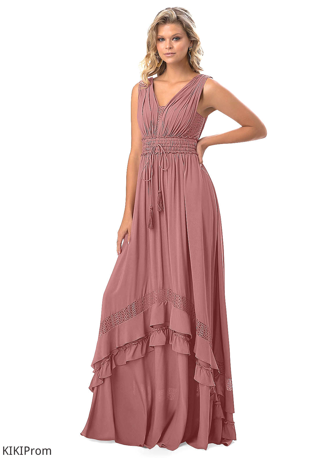 Laylah Natural Waist Floor Length Spaghetti Staps Sleeveless Bridesmaid Dresses