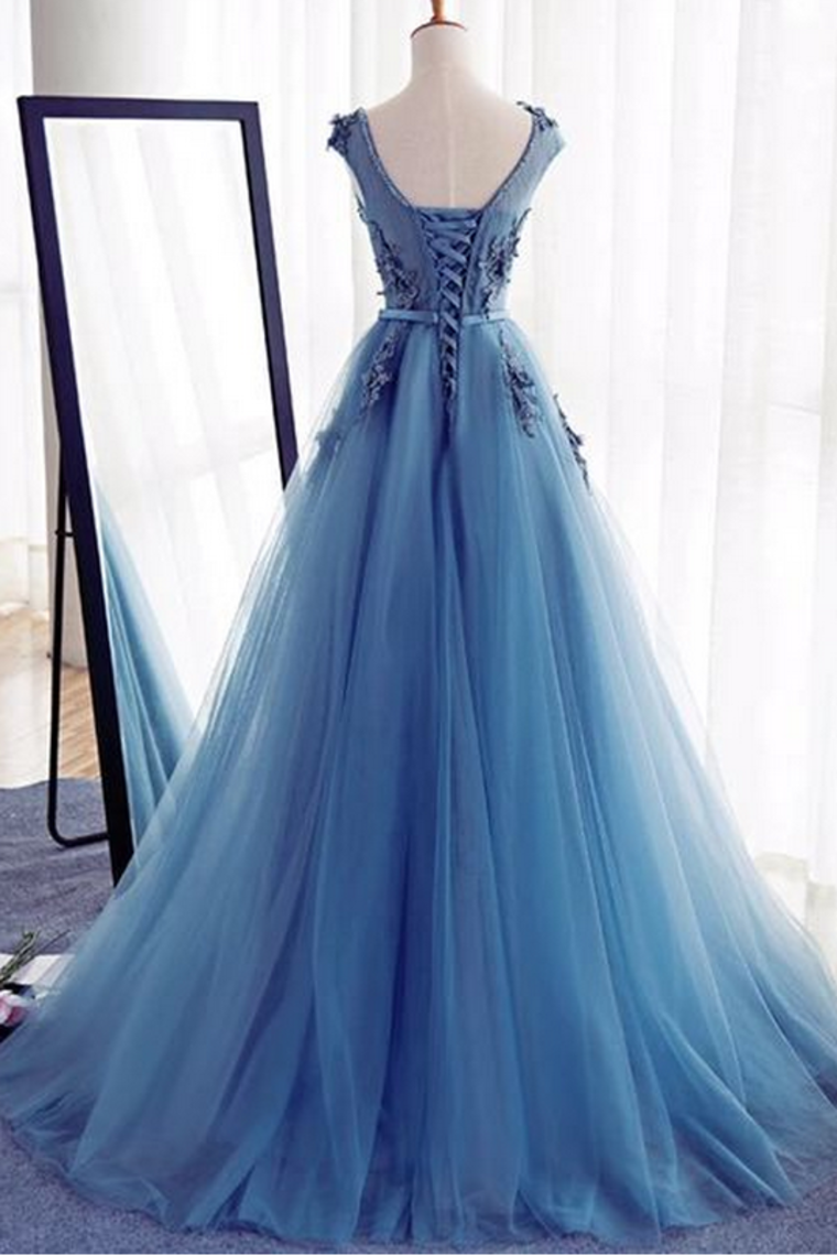 2024 Tulle Scoop With Applique And Sash Prom Dresses A Line Lace Up