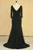 2022 Black Mother Of The Bride Dresses V Neck Chiffon With Beads 3/4 Length Sleeve