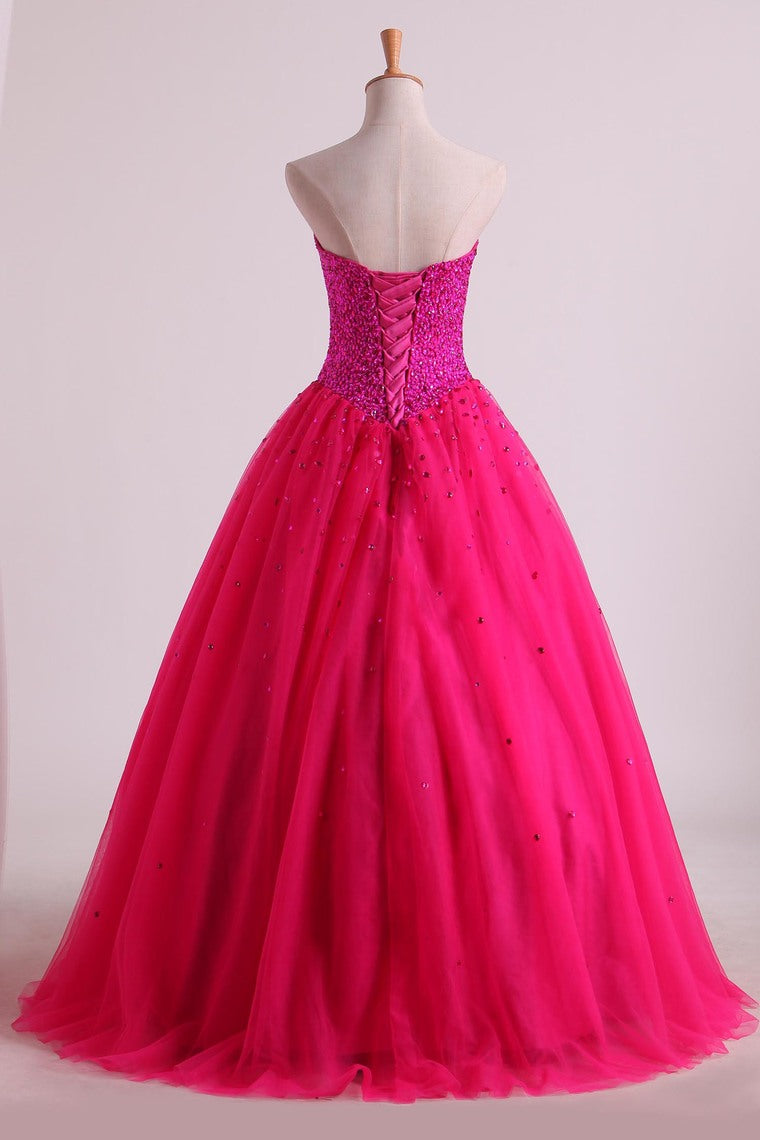 2022 Sweetheart Quinceanera Dresses Floor-Length Tulle Ball Gown Lace Up