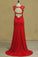 2022 Red Straps Open Back Sheath Prom Dresses Spandex With Applique Open Back