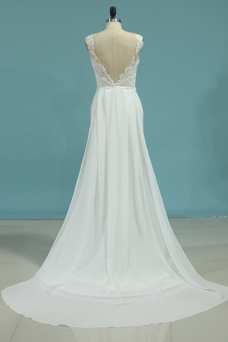 2024 New Arrival Scoop Mermaid Wedding Dresses Chiffon With Applique