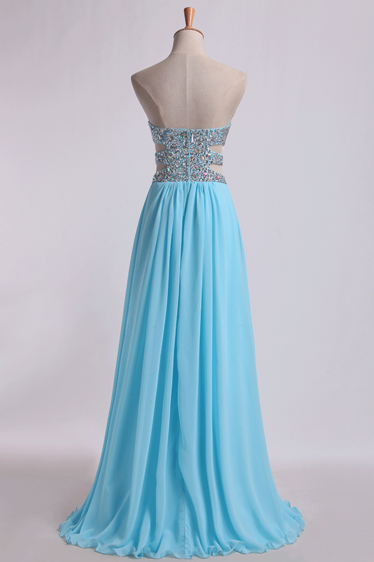 2022 Sweetheart Prom Dresses A-Line Chiffon Floor Length With Beading/Sequins