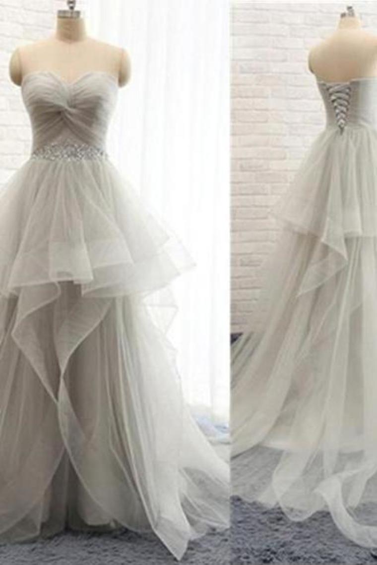 2024 New Arrival Prom Dresses A-Line Sweetheart Lace Up Back With Belt And Ruffles