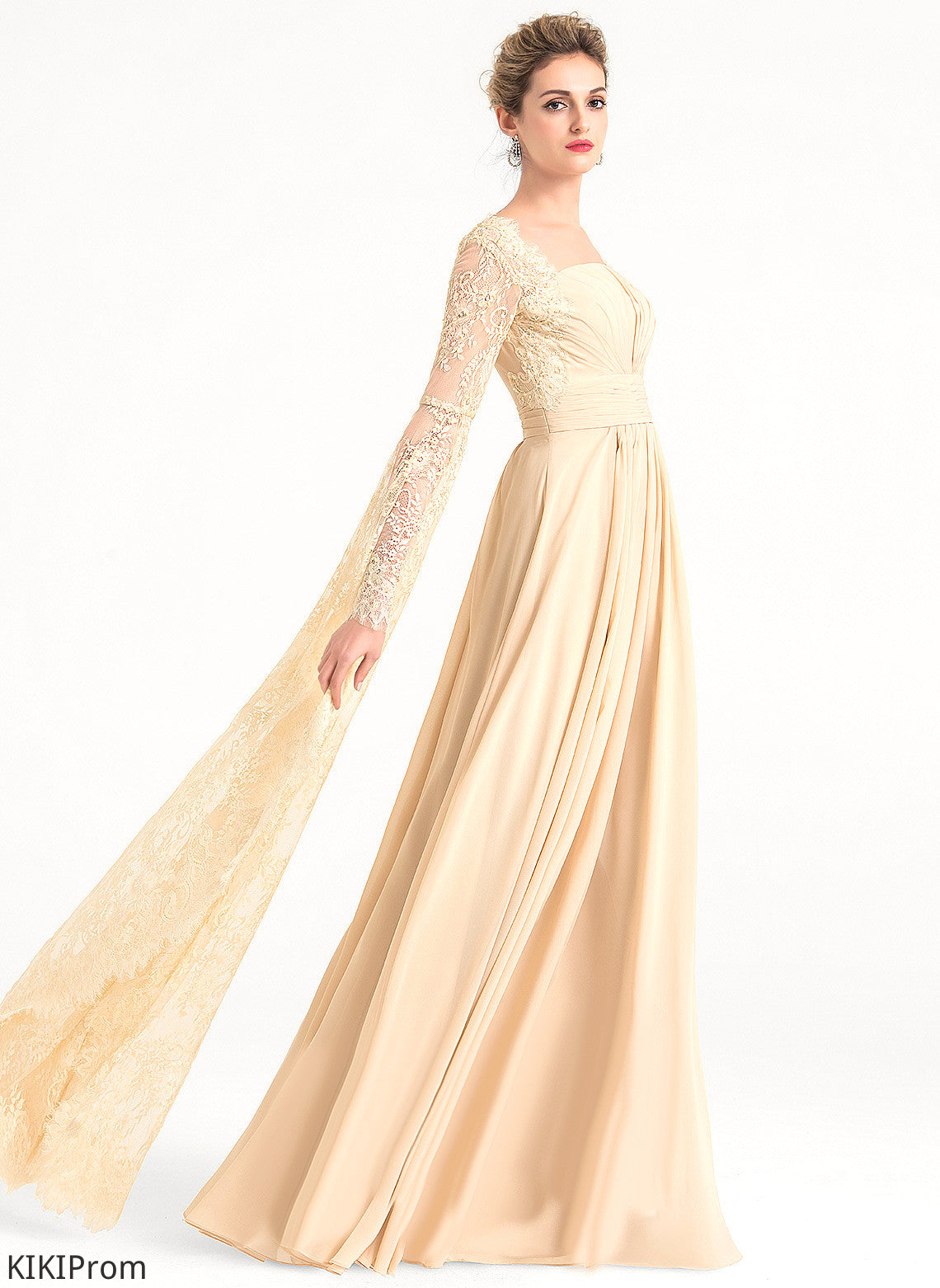 Wedding Dresses With Wedding Ruffle Floor-Length Beading Square Dress A-Line Myla Chiffon Lace