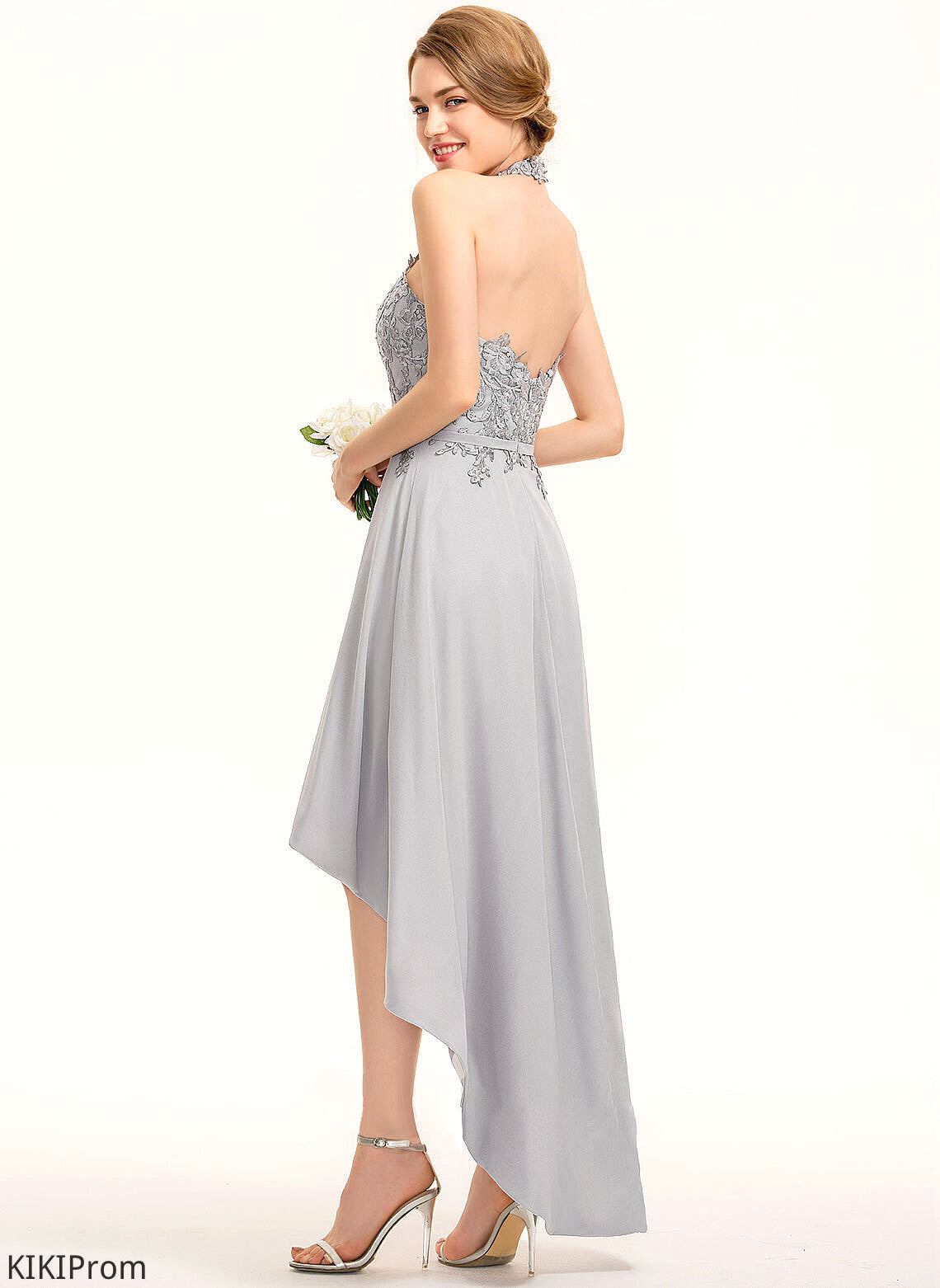 Straps Asymmetrical Length A-Line Fabric Lace Silhouette Halter Neckline Presley Natural Waist One Shoulder Bridesmaid Dresses