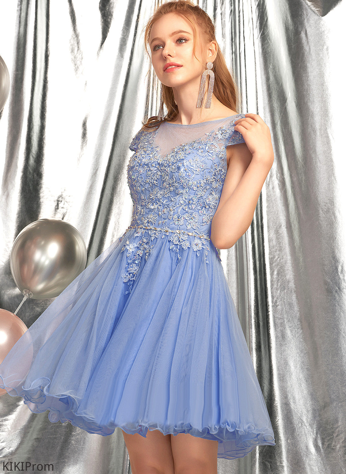 Dress Scoop A-Line Homecoming Dresses Beading Appliques Lace With Short/Mini Elsa Homecoming Lace Neck Tulle