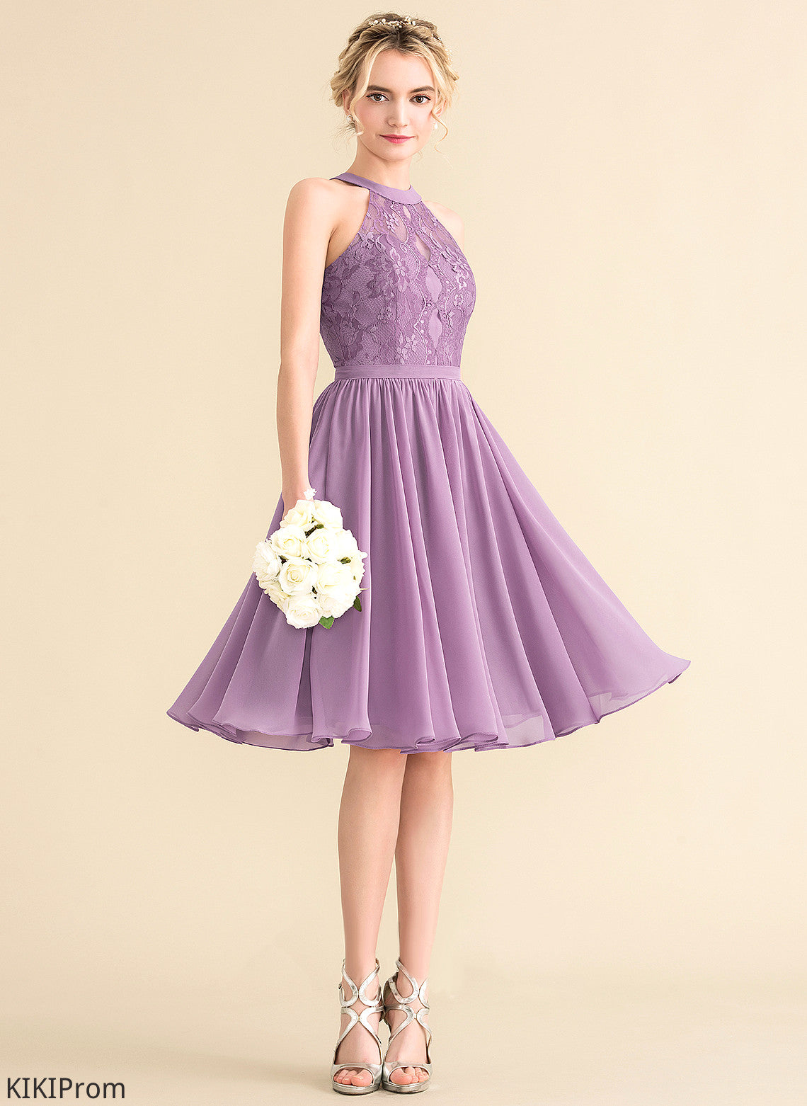 Dahlia Dress Lace A-Line Homecoming Neck With Lace Chiffon Knee-Length Scoop Homecoming Dresses