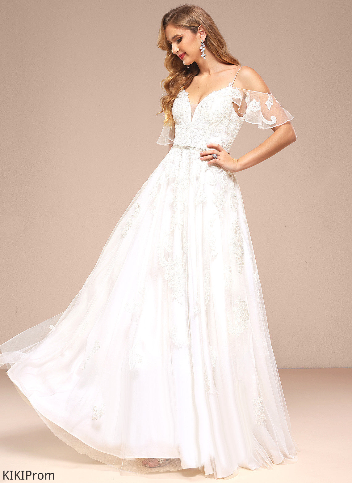 A-Line Wedding Tulle Lace Cold Wedding Dresses Aria Beading Floor-Length Sequins Shoulder With Dress