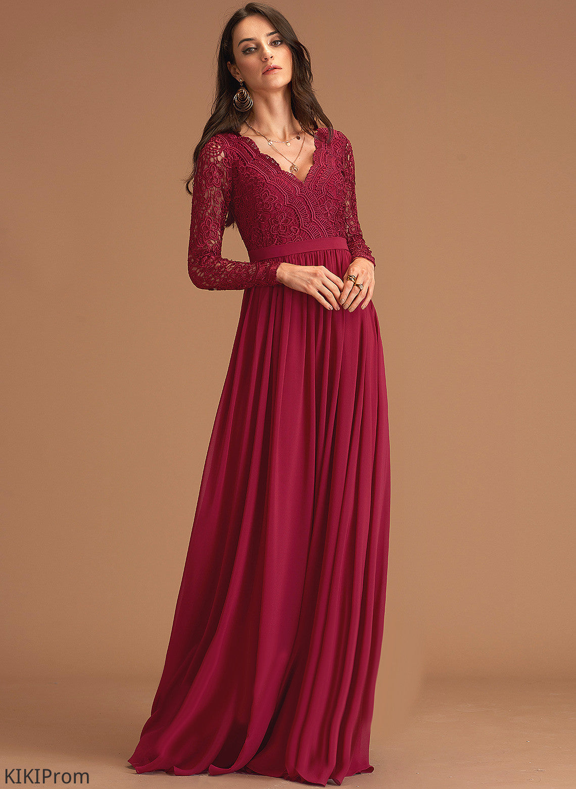 Fabric Neckline Silhouette Length Lace Floor-Length Straps&Sleeves A-Line V-neck Cornelia Straps Floor Length Bridesmaid Dresses