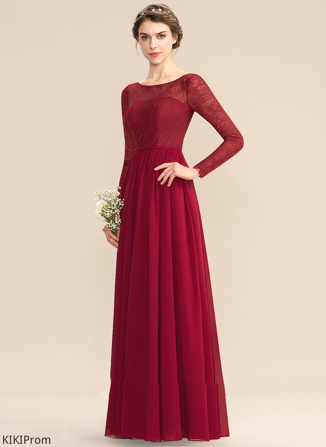 Straps Silhouette A-Line Floor-Length ScoopNeck Lace Fabric Length Neckline Kaliyah Bridesmaid Dresses