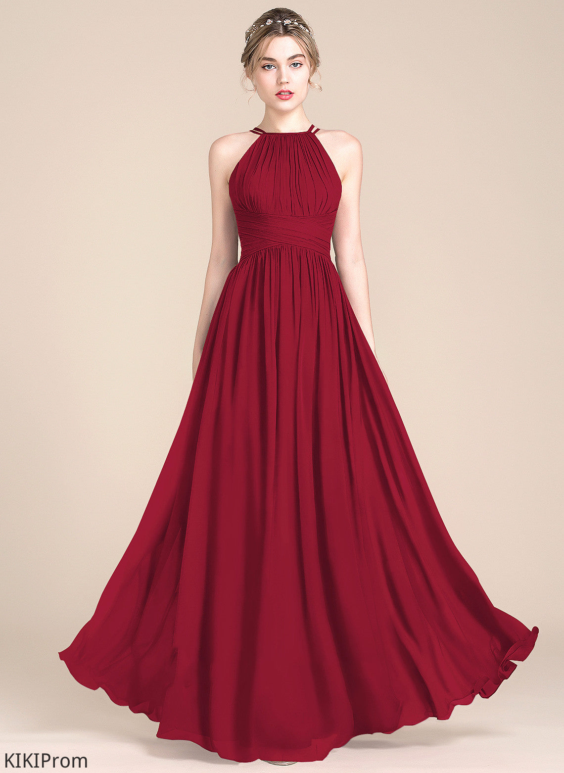 ScoopNeck Length Neckline Ruffle A-Line Floor-Length Silhouette Fabric Embellishment Emely Bridesmaid Dresses