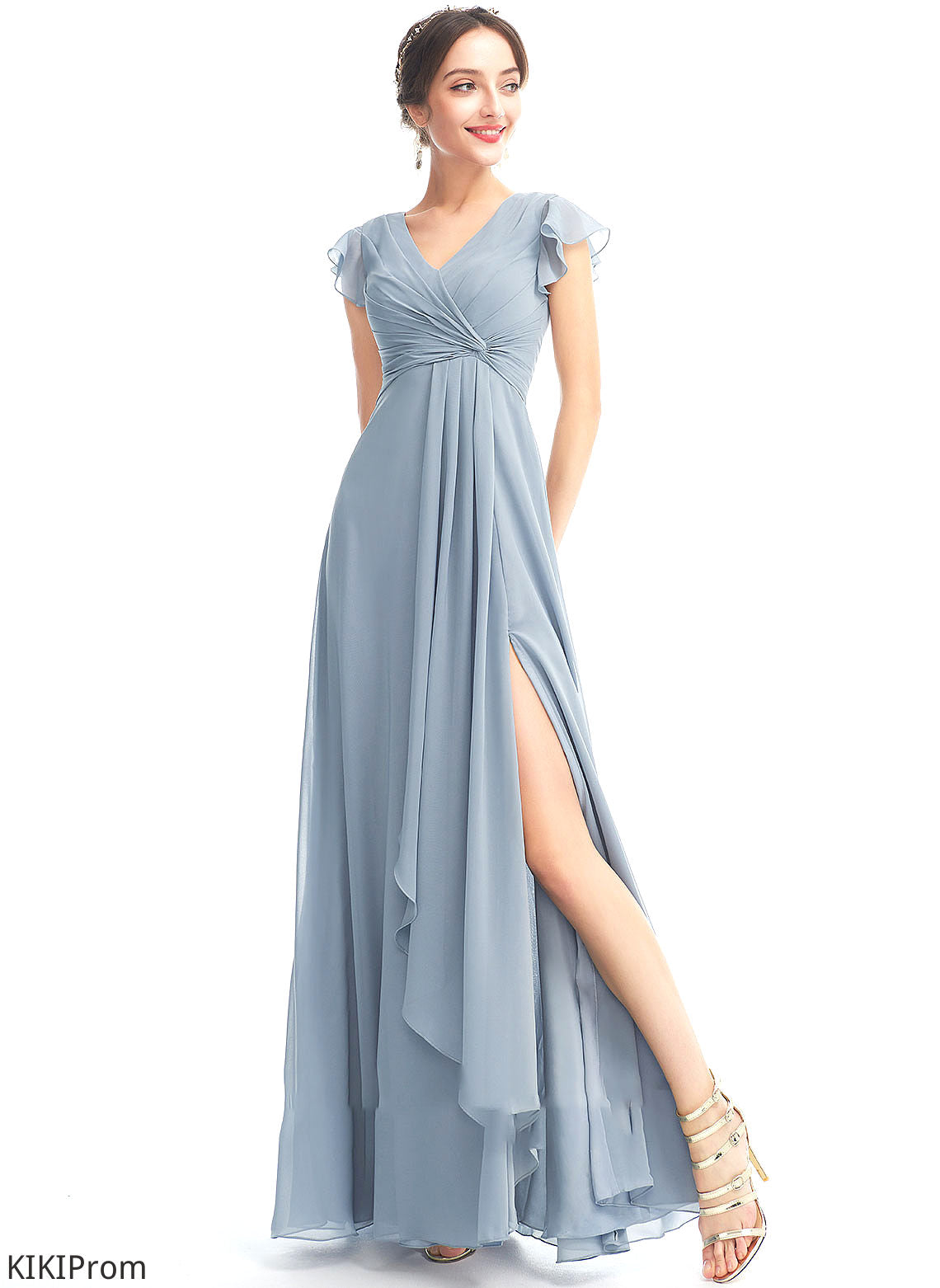 Silhouette Floor-Length Neckline V-neck Length Embellishment Ruffle Fabric A-Line SplitFront Tatum V-Neck Bridesmaid Dresses