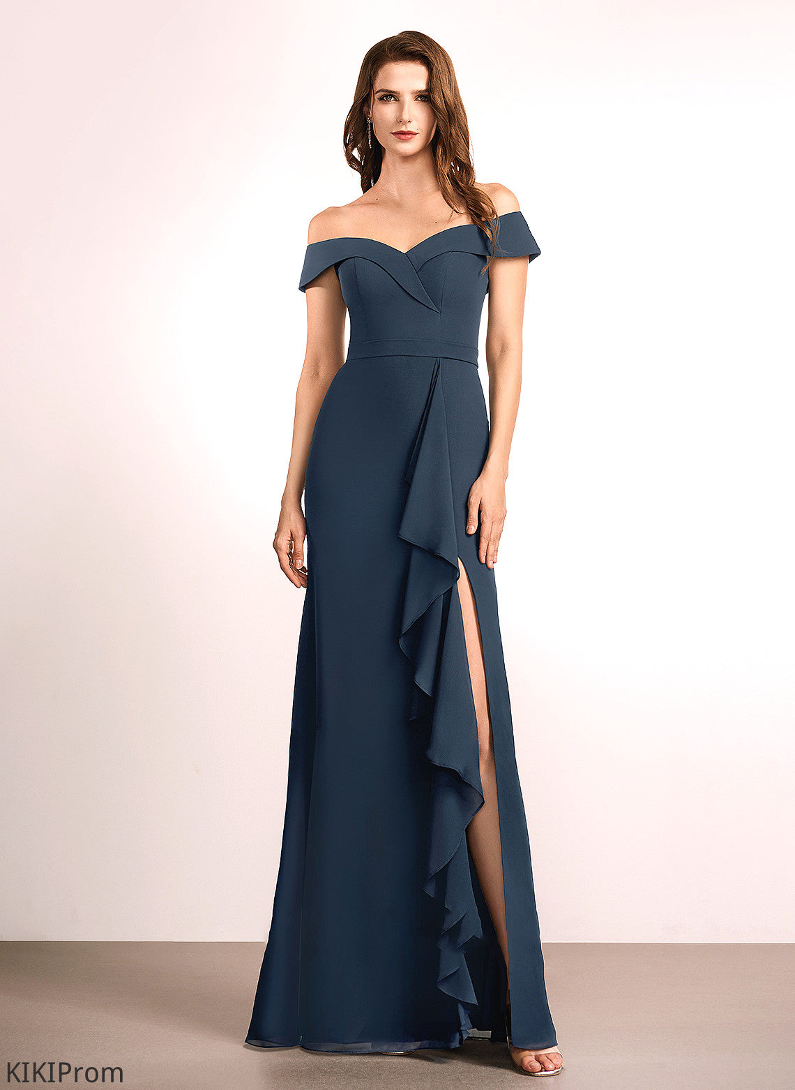 Floor-Length Off-the-Shoulder Ruffle Neckline Length Silhouette A-Line Embellishment Fabric Emmalee Bridesmaid Dresses