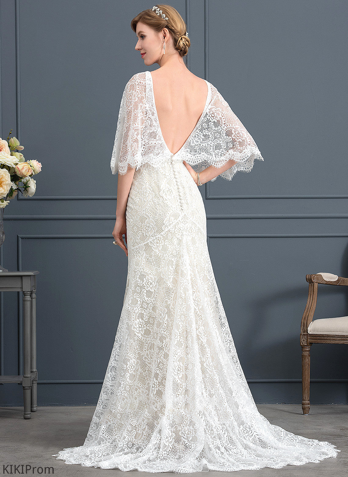 Kristen Wedding Dresses Trumpet/Mermaid Lace V-neck Sequins Wedding Train Dress Beading Sweep With
