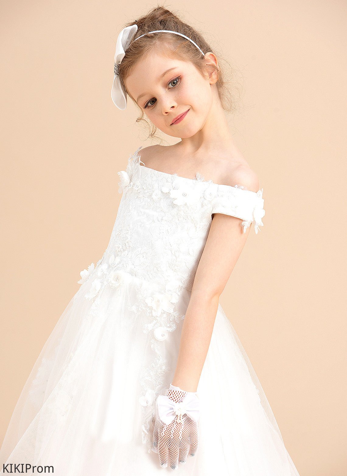 Girl With Flower(s) Tulle/Lace Off-the-Shoulder Ball-Gown/Princess Train - Flower Dress Thea Sleeveless Sweep Flower Girl Dresses