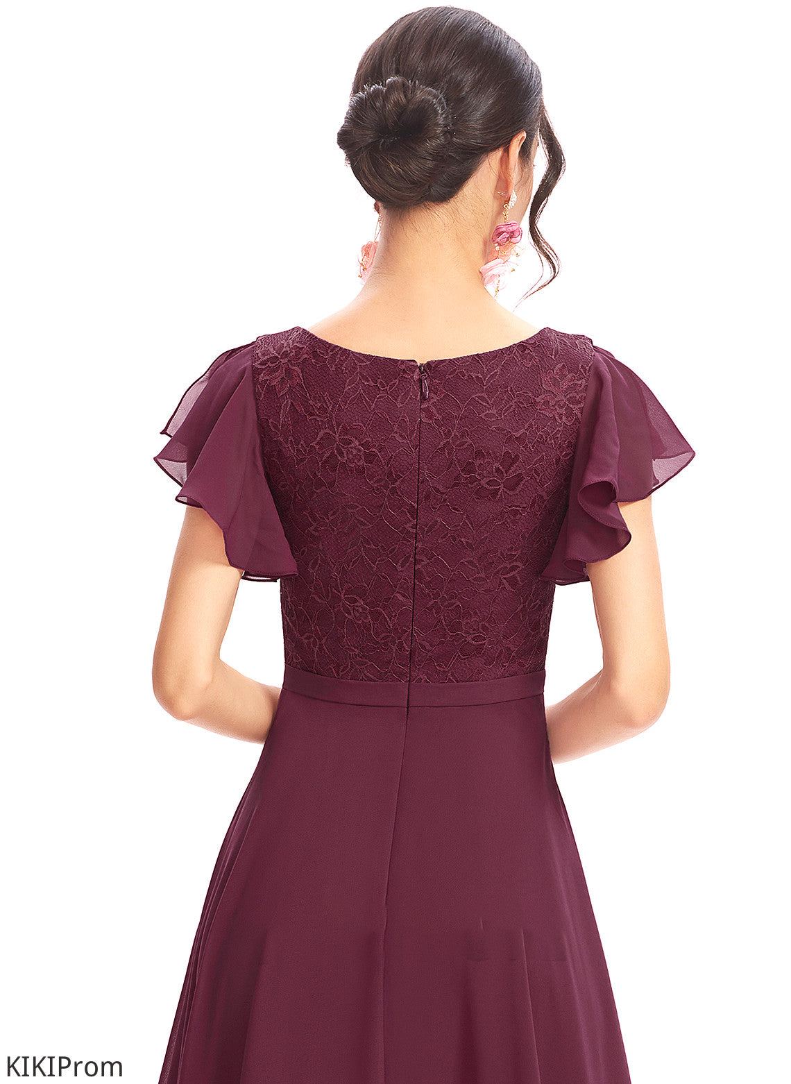 Fabric Silhouette Length Neckline A-Line Embellishment Lace CascadingRuffles Asymmetrical V-neck Autumn Bridesmaid Dresses
