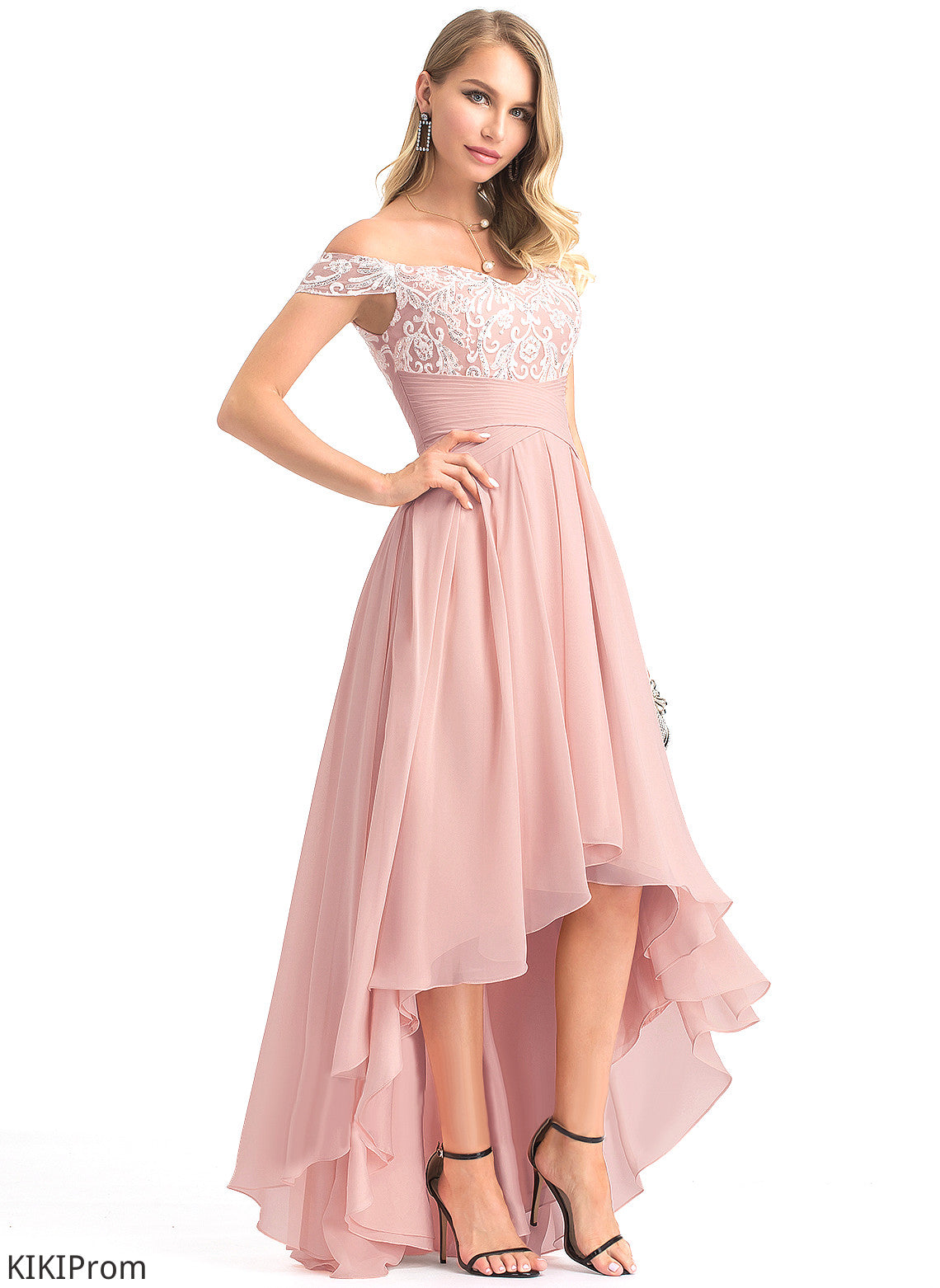 Off-the-Shoulder Asymmetrical Chiffon Pleated Jaslyn A-Line With Prom Dresses Lace