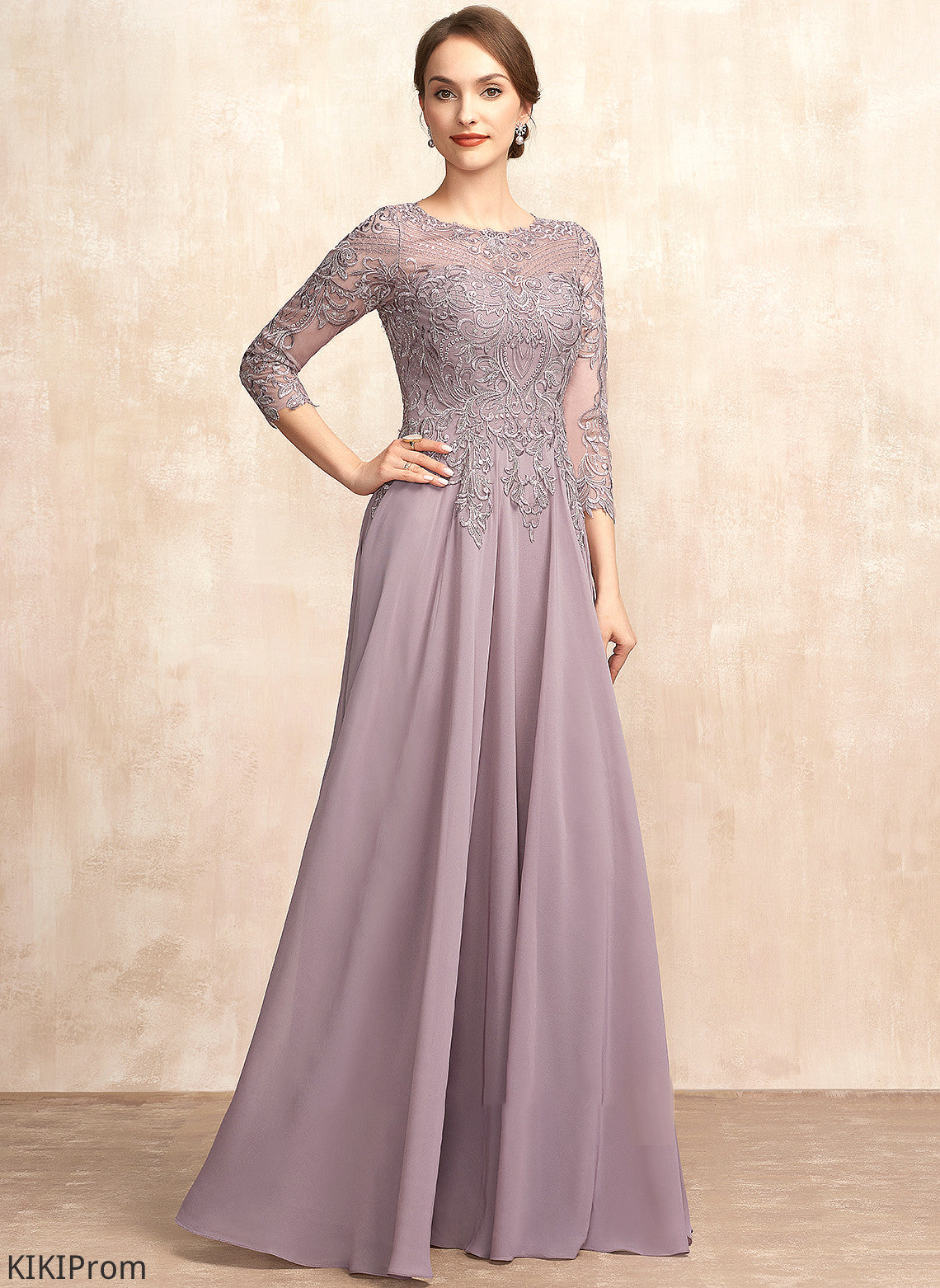 Floor-Length Dress Lace Sequins With Scoop Neck Bride Chiffon A-Line Makenna Mother of the Bride Dresses the Mother of