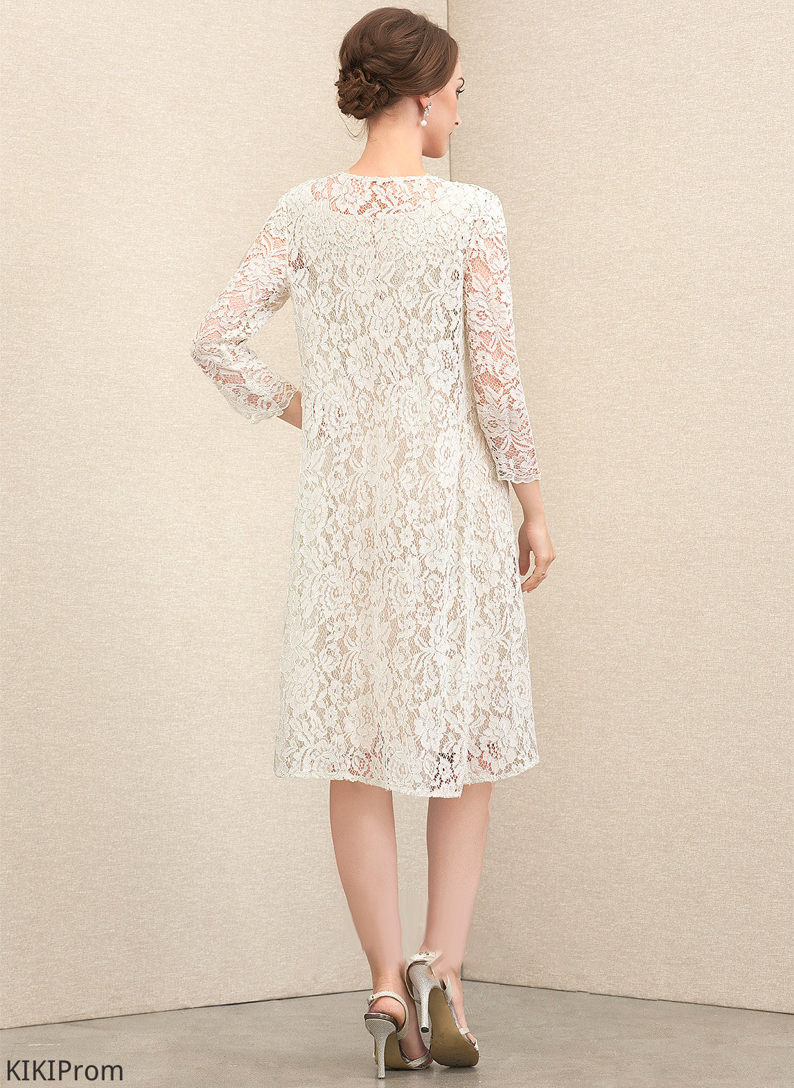 Chiffon Mother of the Bride Dresses V-neck Knee-Length the of Bow(s) Dress Sheath/Column Mother Lace With Bride Dayanara