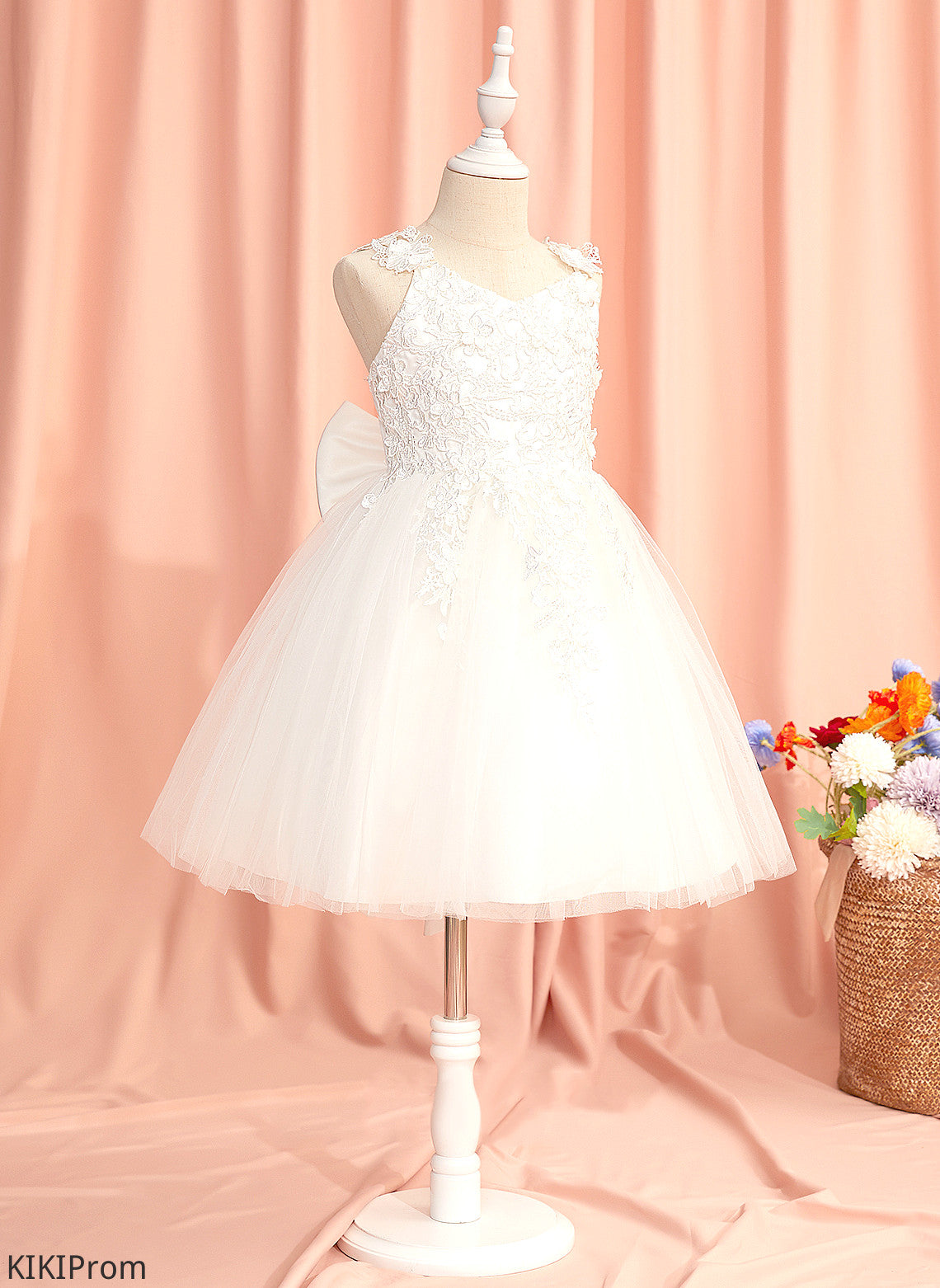 Flower Dress Straps A-Line Carlie Girl Flower Girl Dresses Sleeveless Knee-length Tulle With - Lace/Flower(s)/Bow(s)