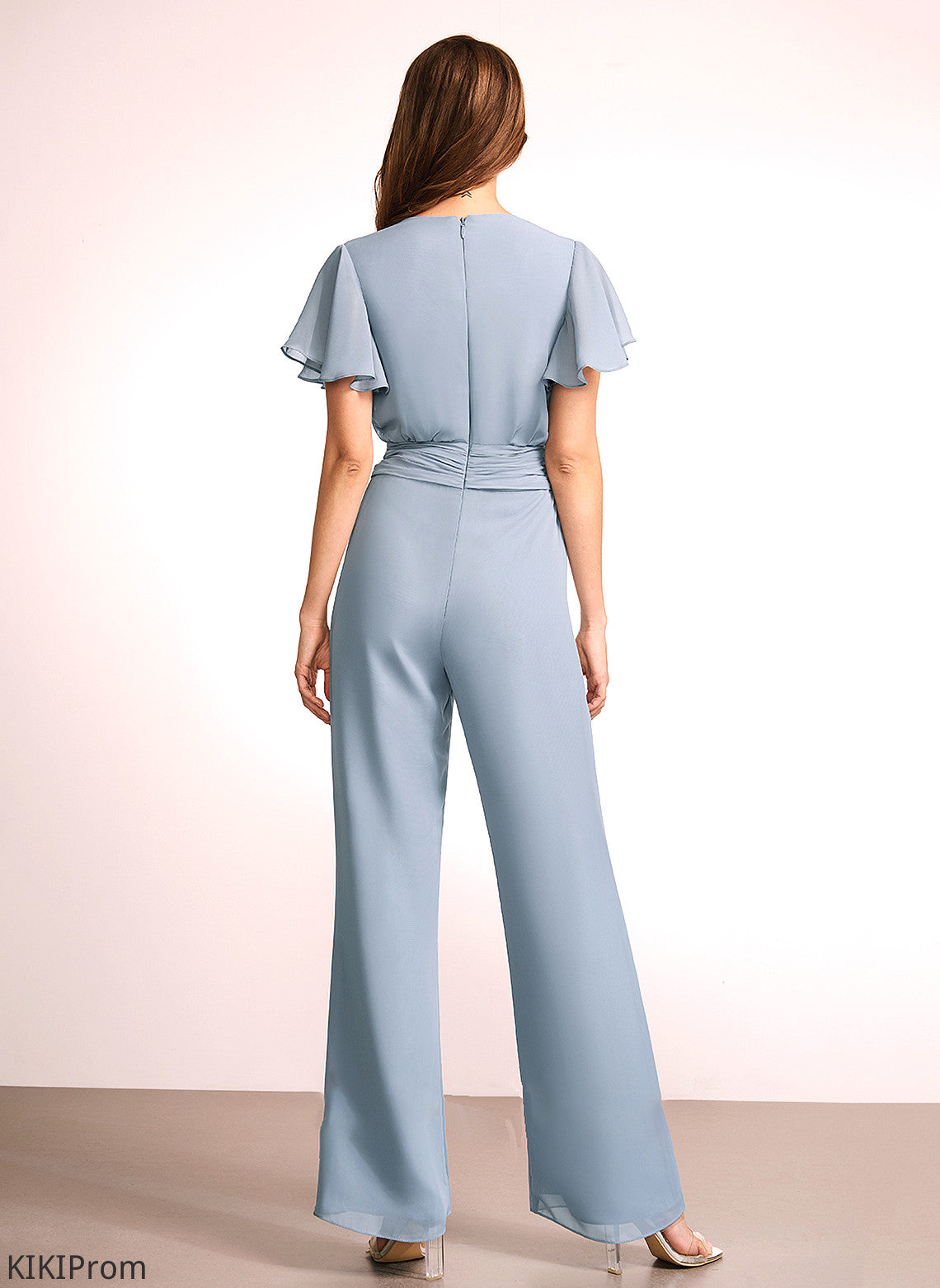 Neckline Floor-Length Embellishment Straps Ruffle Fabric Length V-neck Marin High Low Short Sleeves V-Neck Bridesmaid Dresses
