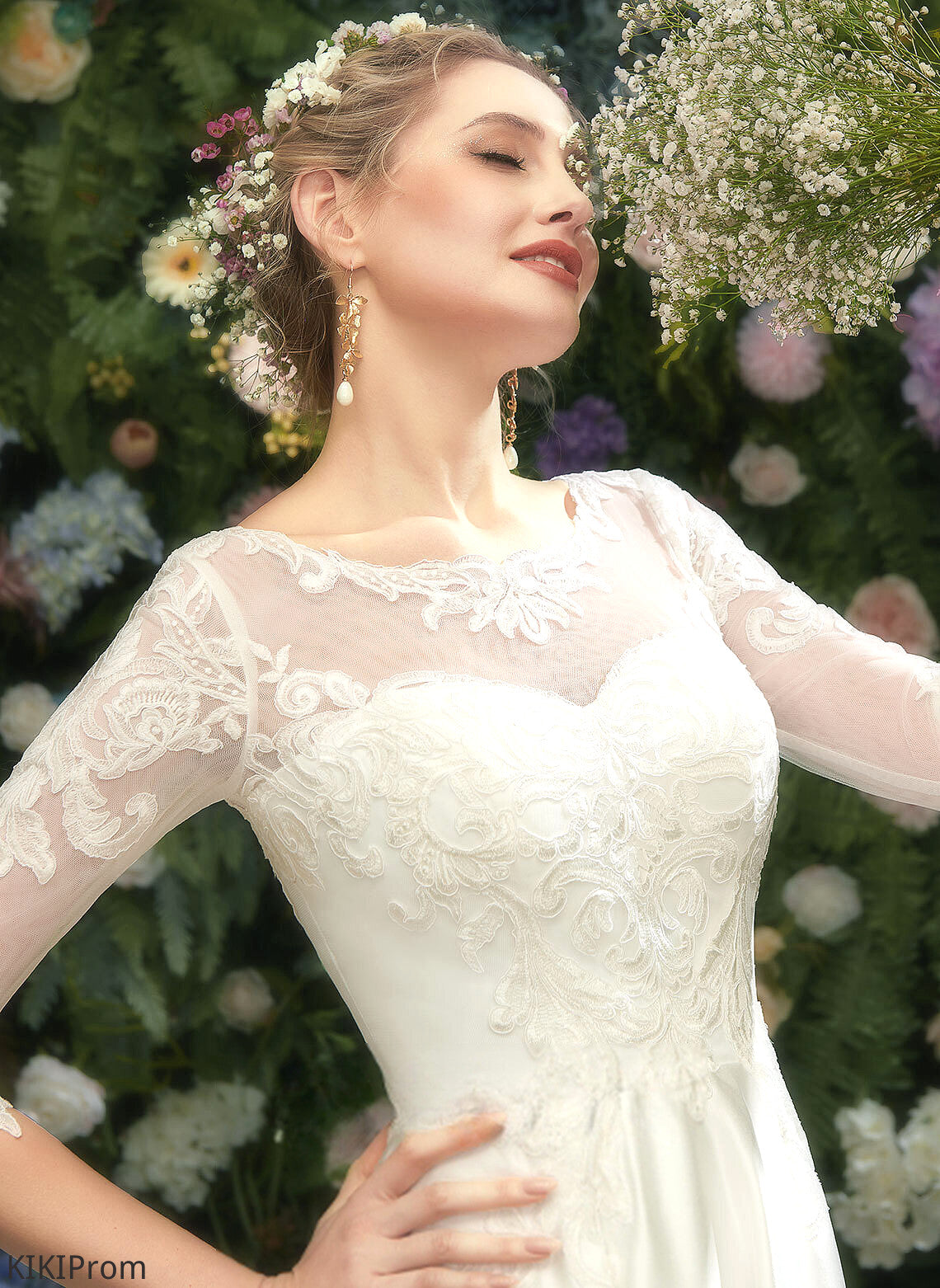 Wedding Dresses A-Line Dress Makayla Satin Tea-Length Wedding Illusion Lace