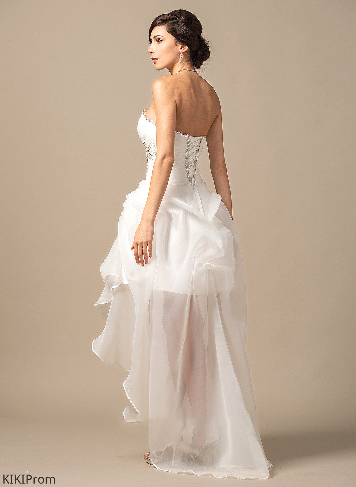 Asymmetrical Sweetheart Wedding Ruffle Sequins Organza Micaela With Beading Dress Wedding Dresses A-Line