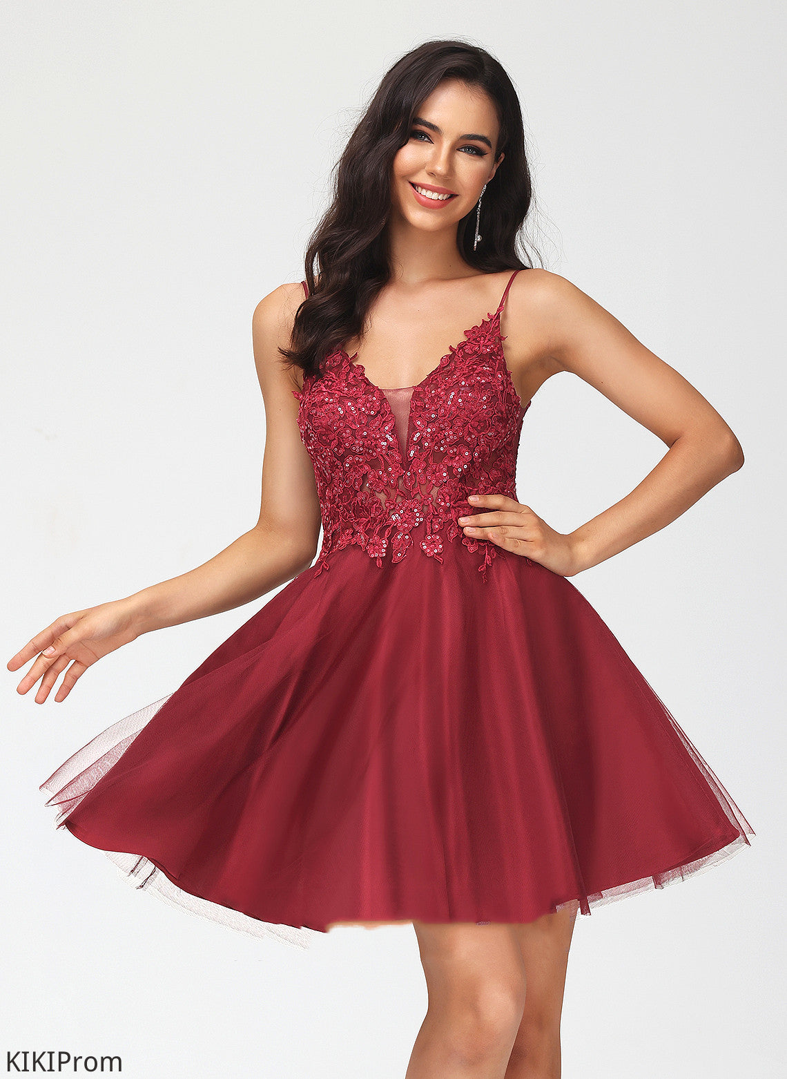 Homecoming Dresses Lace Sequins Tulle With V-neck A-Line Dress Sophronia Homecoming Short/Mini