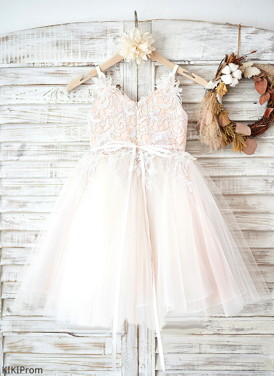 - Elliana Flower Girl Dresses Knee-length Straps A-Line Dress Sleeveless Girl Flower Tulle/Lace