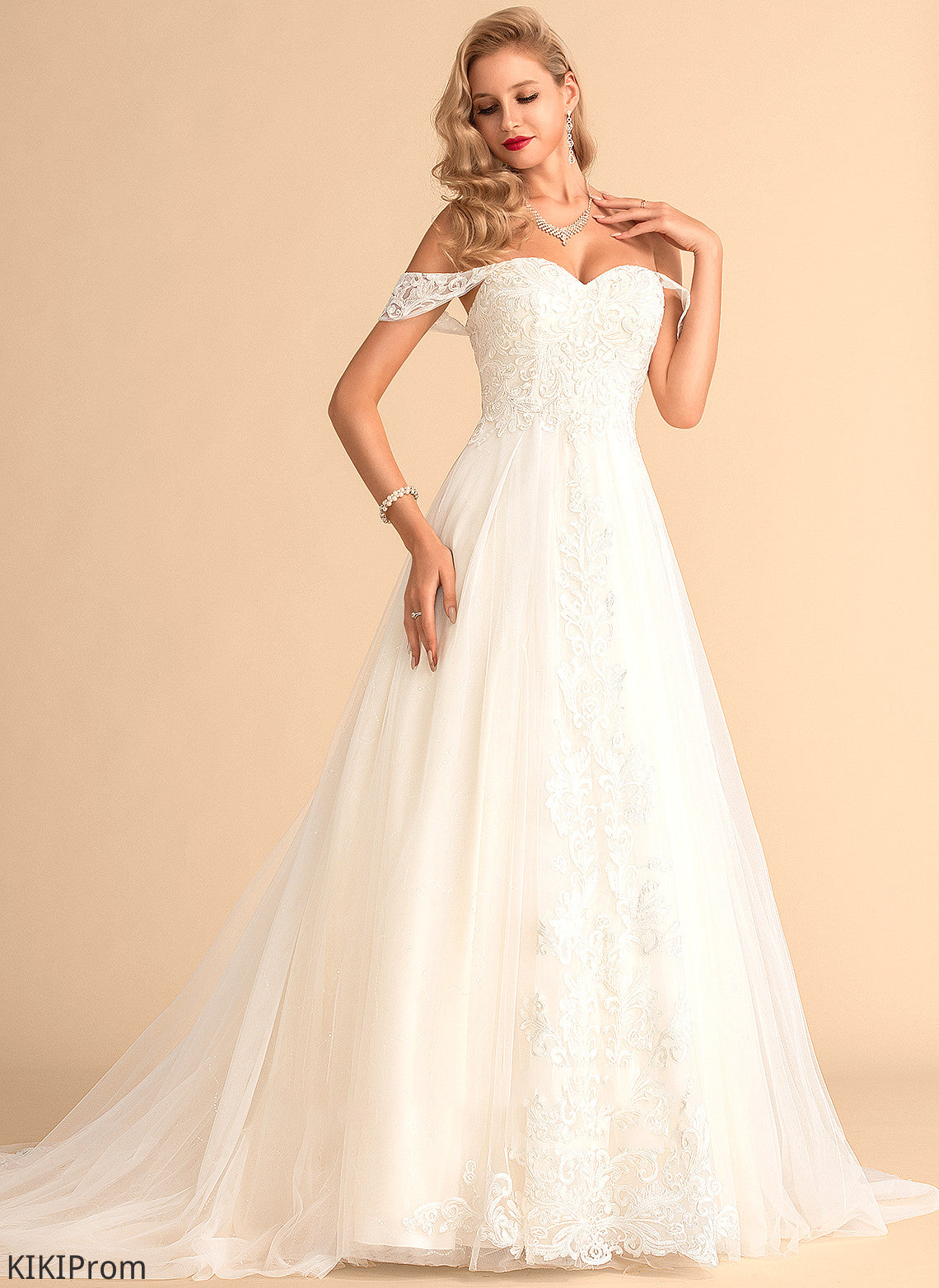 Sequins Lace Tulle With Dress Chapel Train Wedding Dresses Cara Ball-Gown/Princess Wedding