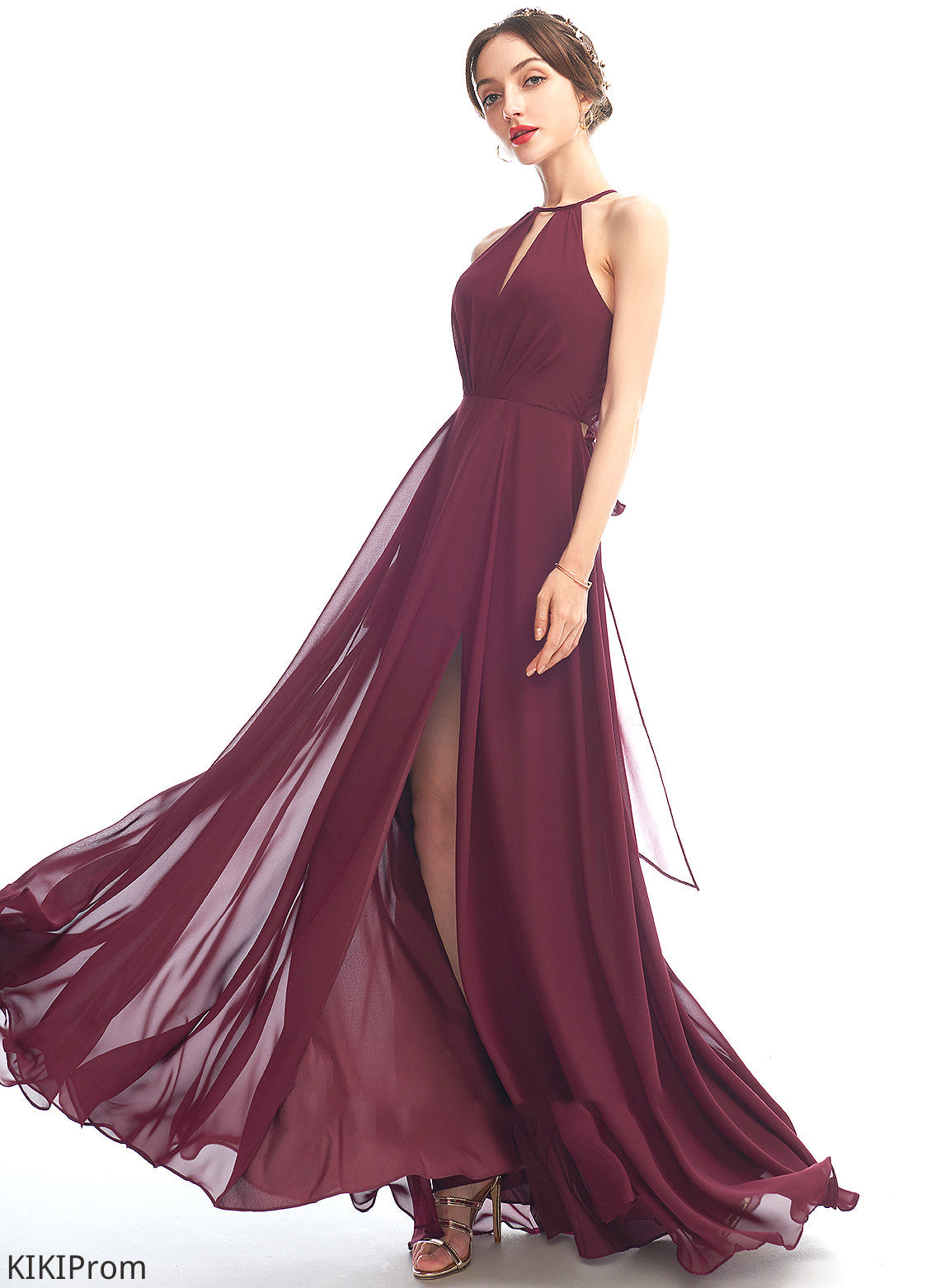 Silhouette Embellishment A-Line Neckline Halter Length Floor-Length SplitFront Fabric Cheyanne Velvet Scoop Bridesmaid Dresses