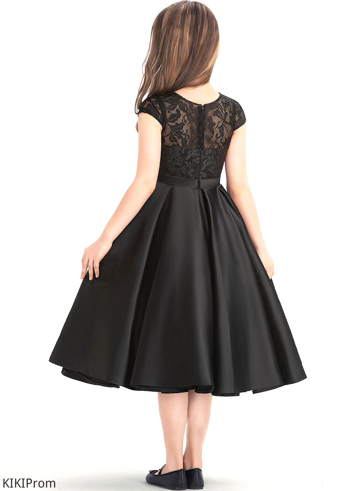 Neck Satin Zoey Pockets A-Line Junior Bridesmaid Dresses Knee-Length Scoop With Lace