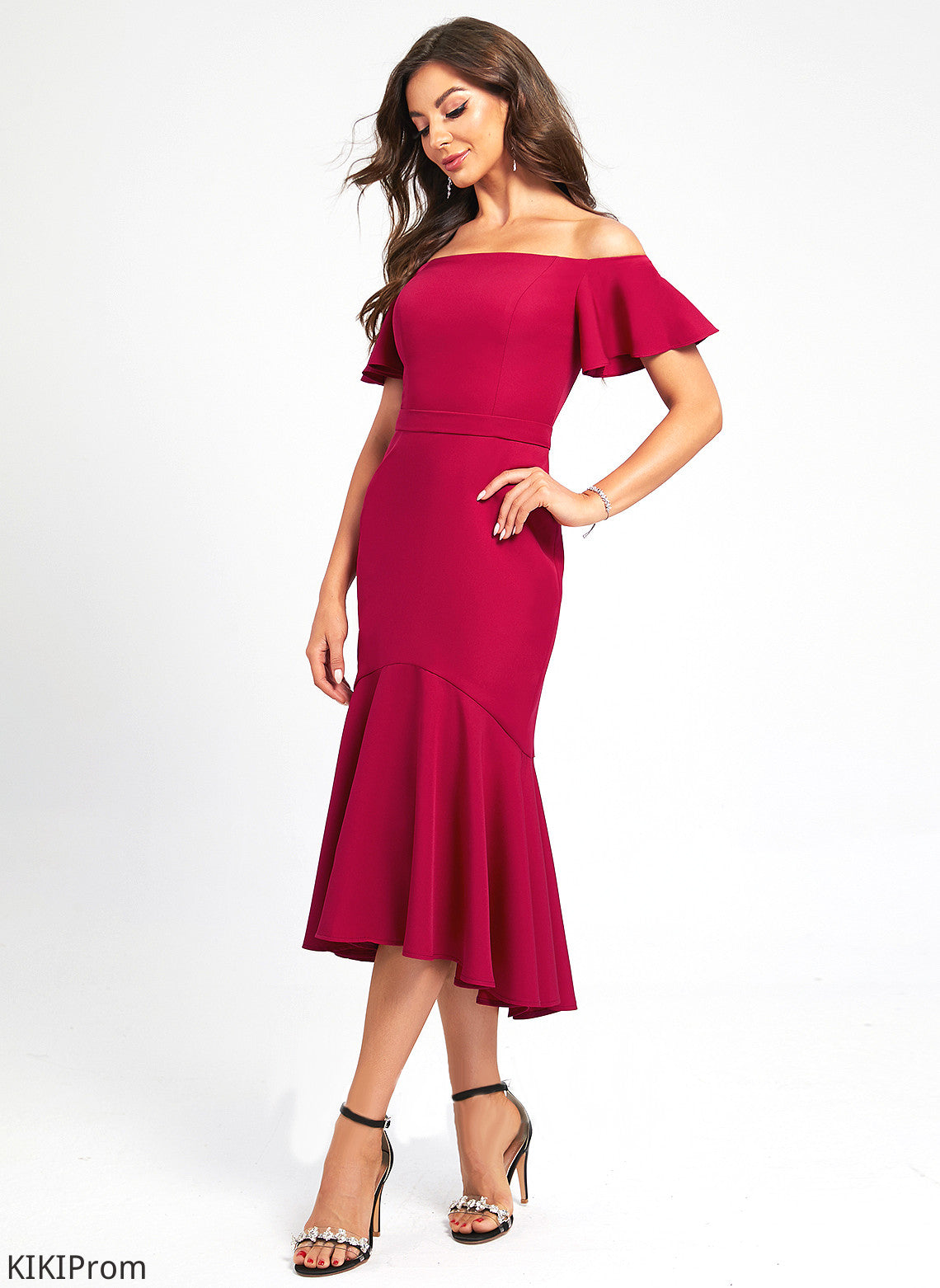Crepe Cocktail Dresses Trumpet/Mermaid Ruffle Cocktail Off-the-Shoulder Asymmetrical Stretch With Raquel Dress