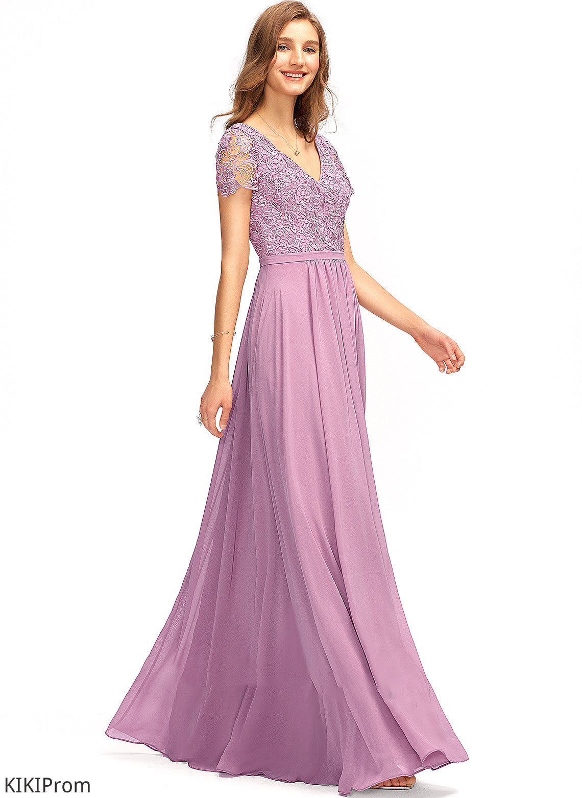 Silhouette A-Line Length V-neck Neckline SplitFront Fabric Embellishment Floor-Length Melanie Bridesmaid Dresses