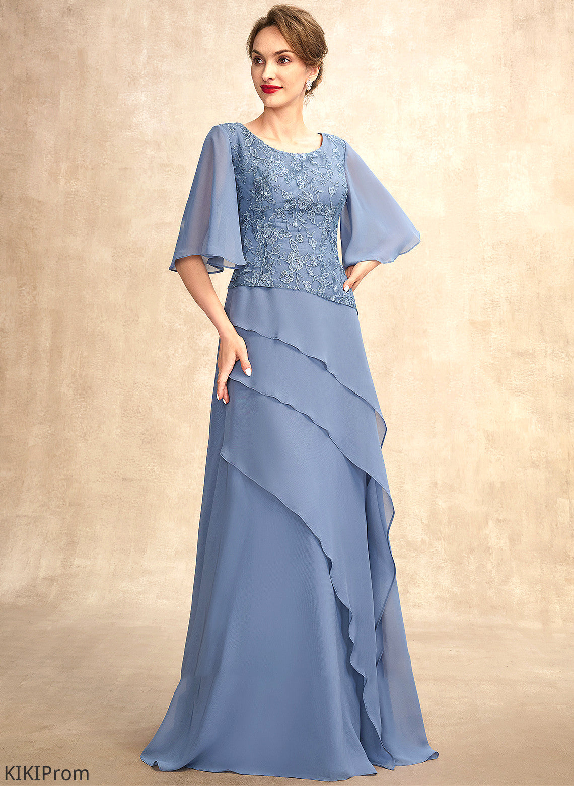 Scoop Neck Dress With Mother of the Bride Dresses Ruffles Mother Lace Floor-Length the of Sequins Chiffon Bride Cascading Alani A-Line