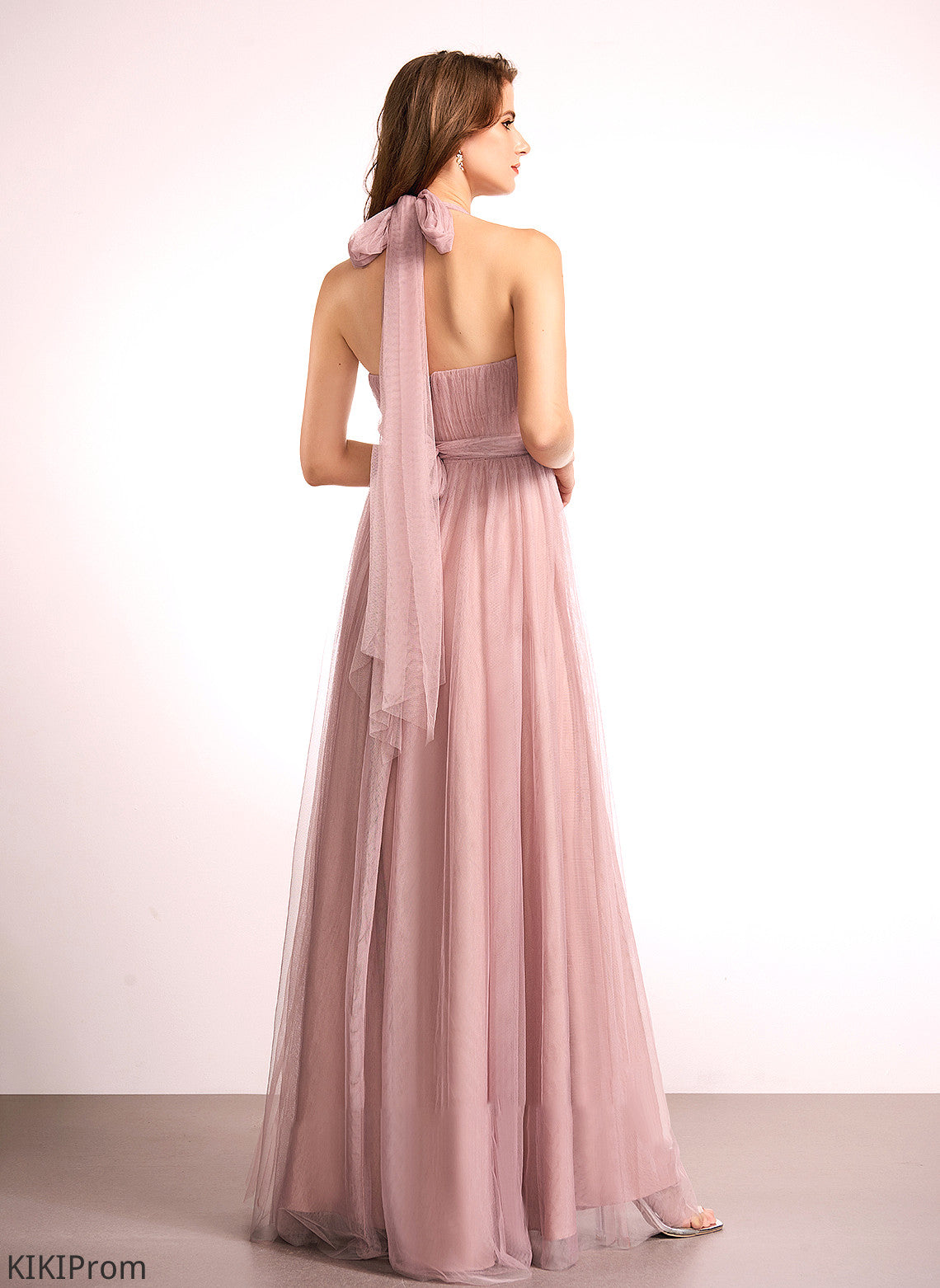 Length Tulle Fabric V-neck Silhouette A-Line Straps One-Shoulder Off-the-Shoulder Neckline Floor-Length Lina Bridesmaid Dresses