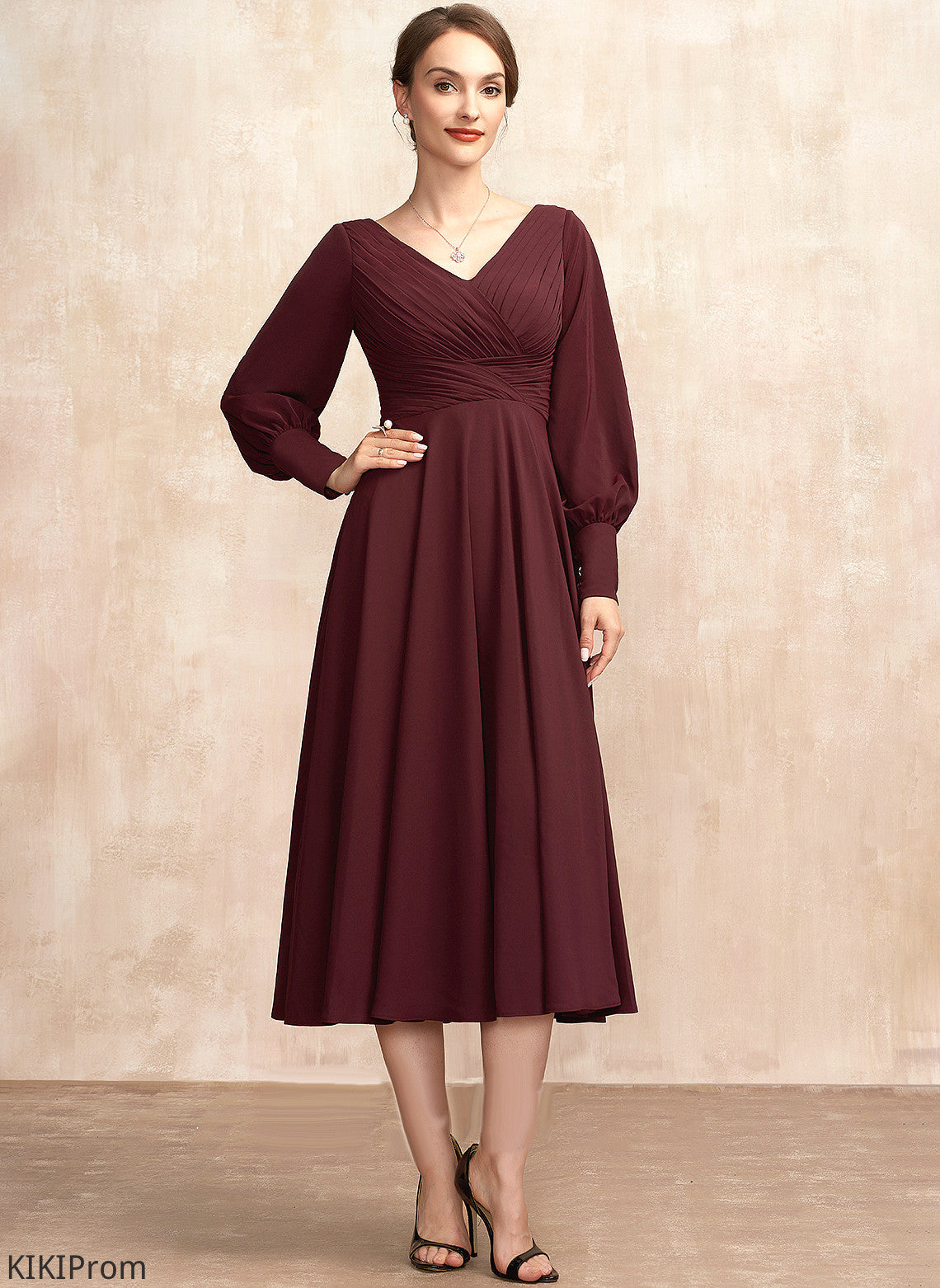 With Dress of Tea-Length Zara Ruffle Bride Mother of the Bride Dresses the V-neck Mother A-Line