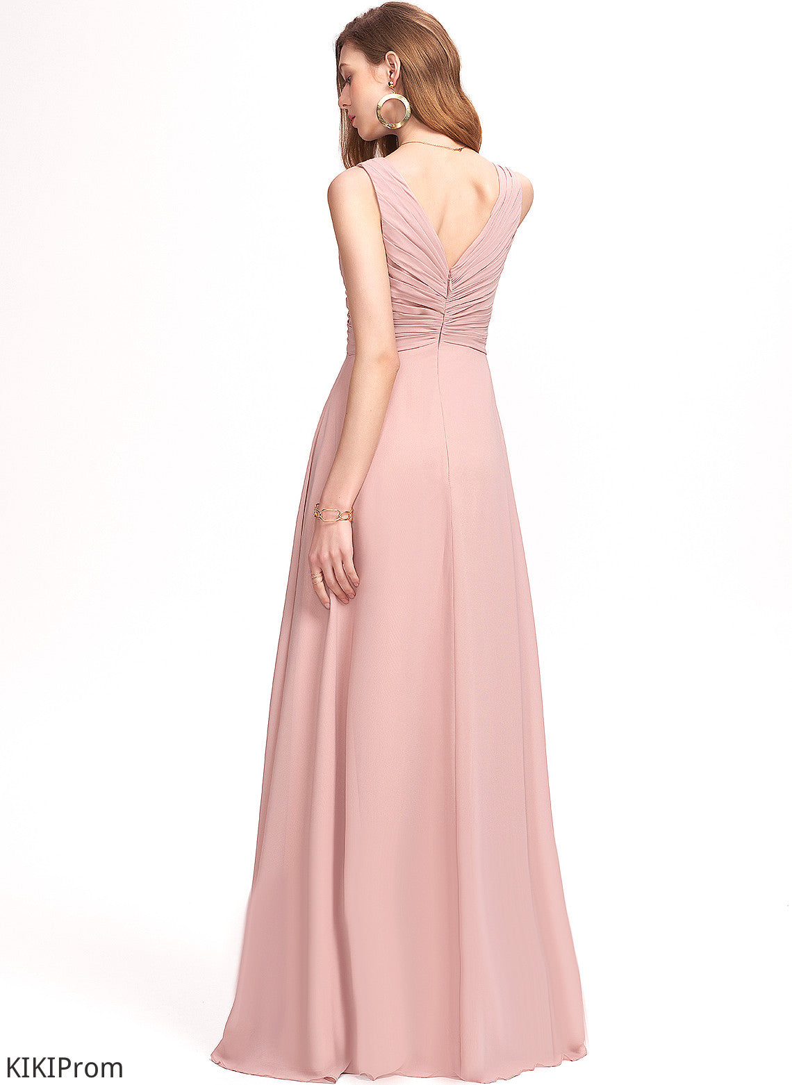 A-Line Chiffon V-neck Floor-Length Michaelia Prom Dresses With Pleated