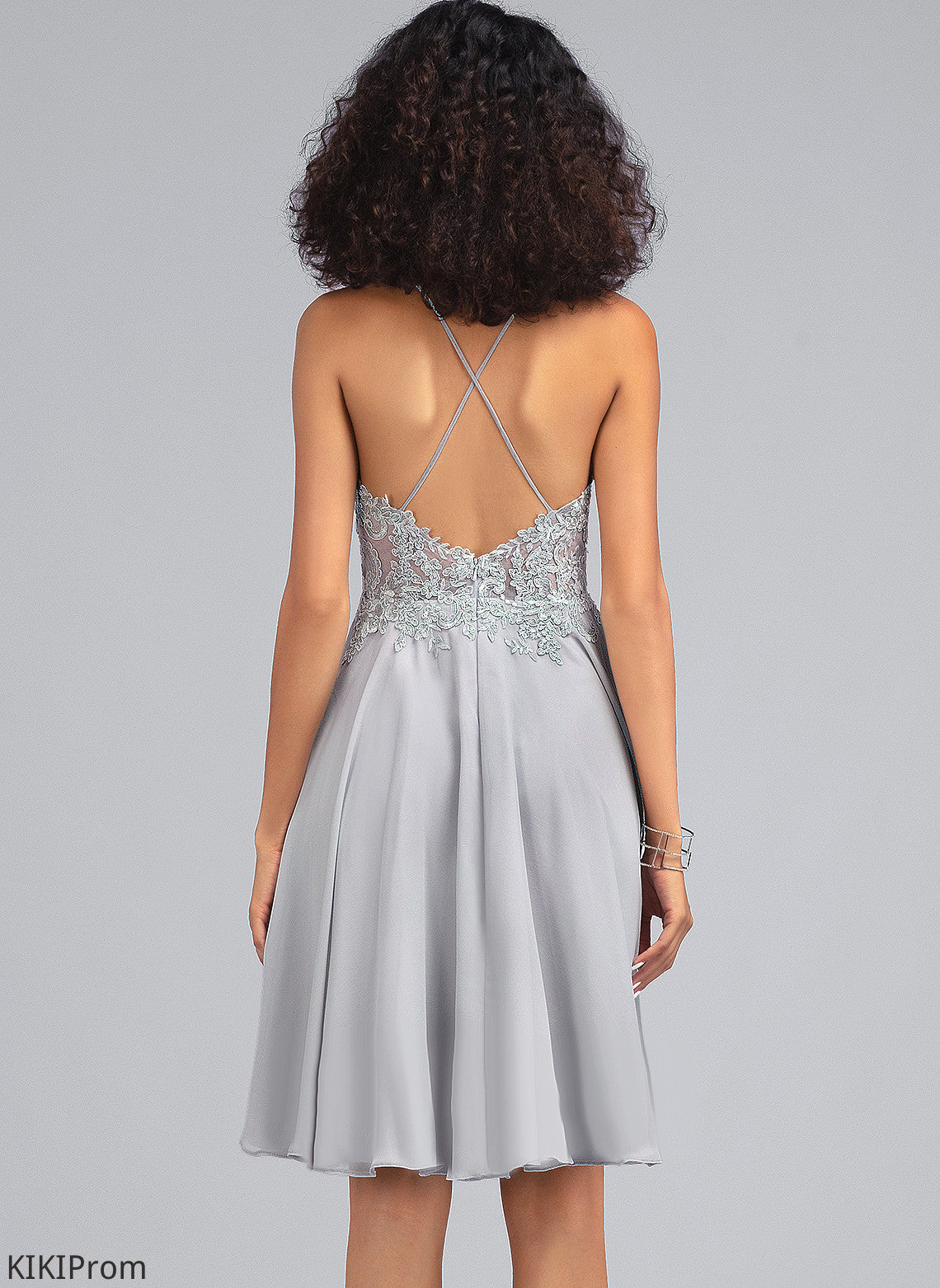 With Sequins Knee-Length Chiffon Scoop A-Line Prom Dresses Jasmine Lace