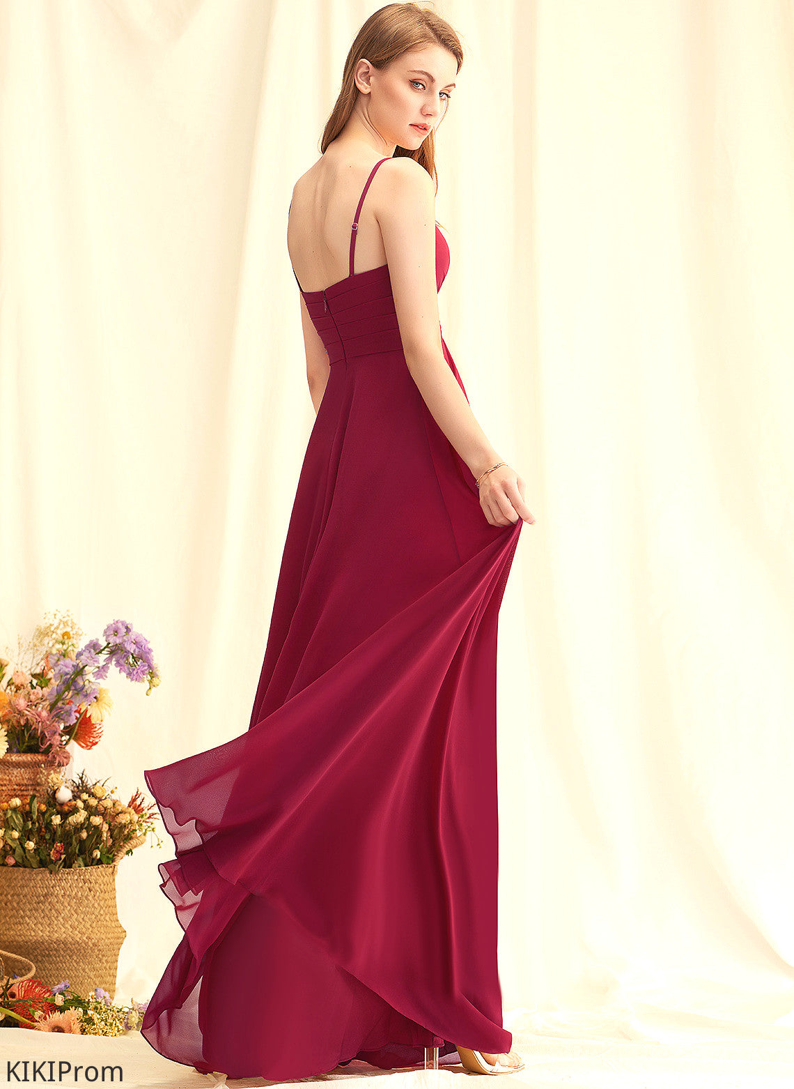 V-neck Fabric Floor-Length Length Embellishment A-Line Pleated Neckline Silhouette Trudie Bridesmaid Dresses